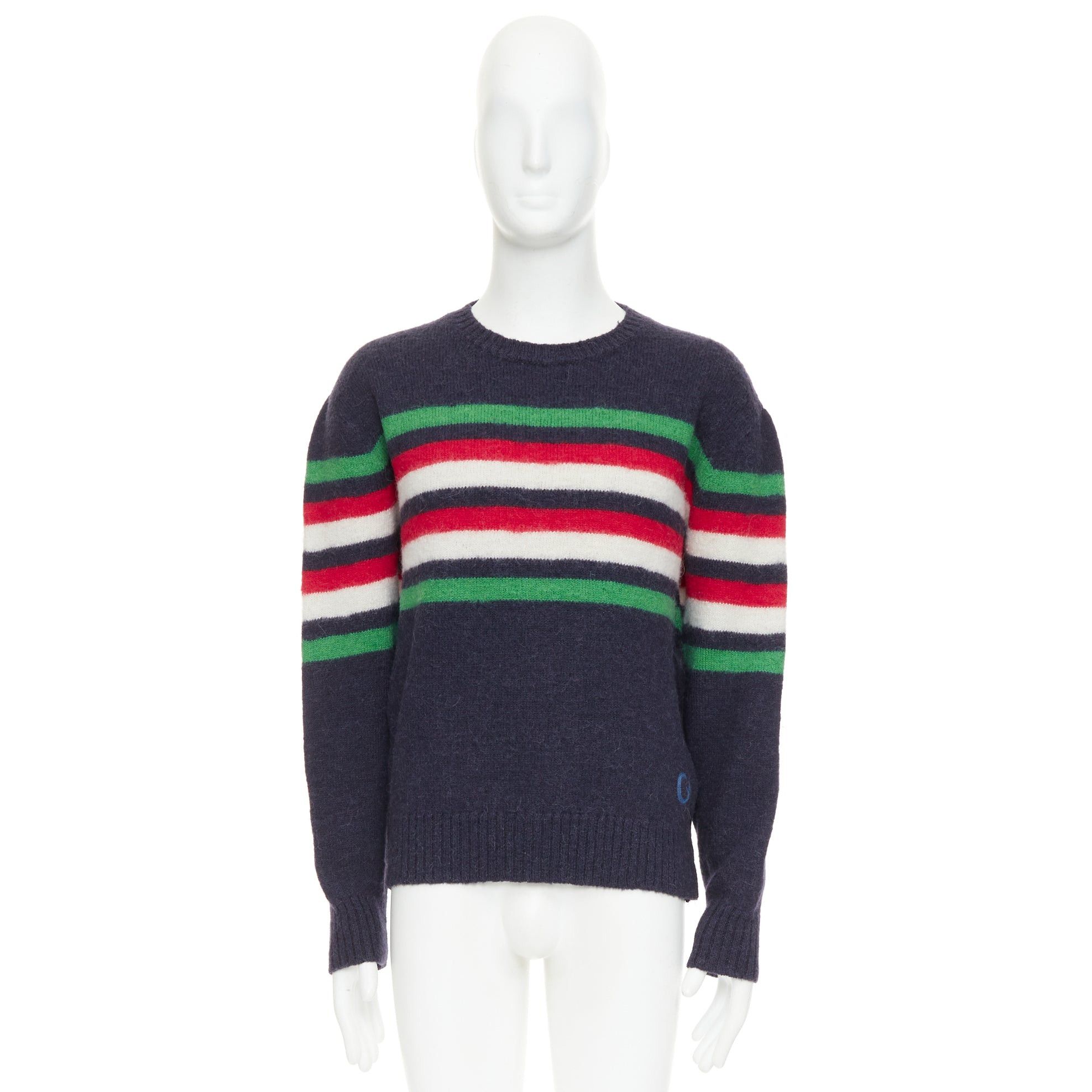 Gucci GUCCI navy green red striped embroidered logo crew sweater Size US M / EU 48-50 / 2 - 9 Thumbnail
