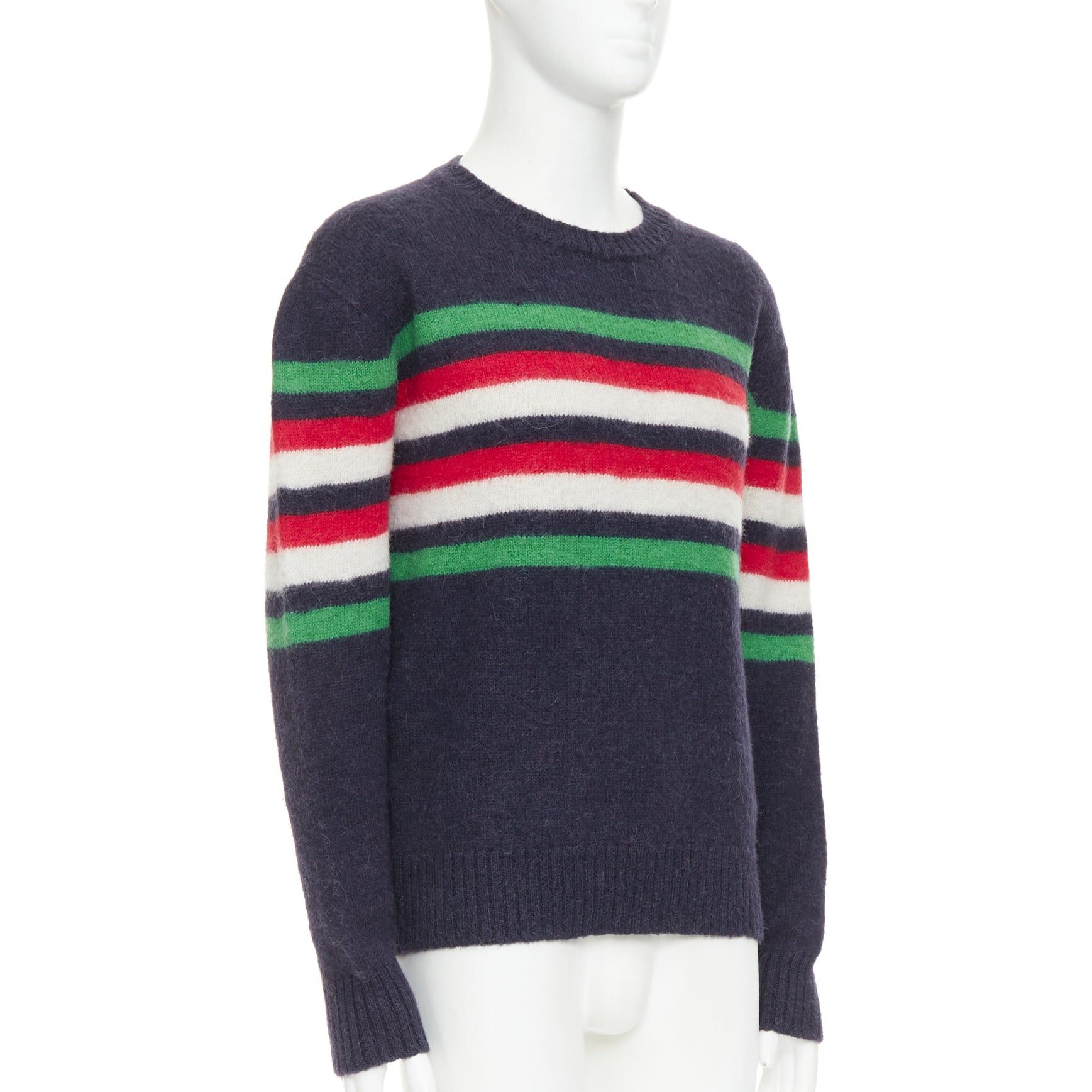 Gucci GUCCI navy green red striped embroidered logo crew sweater Size US M / EU 48-50 / 2 - 3 Thumbnail