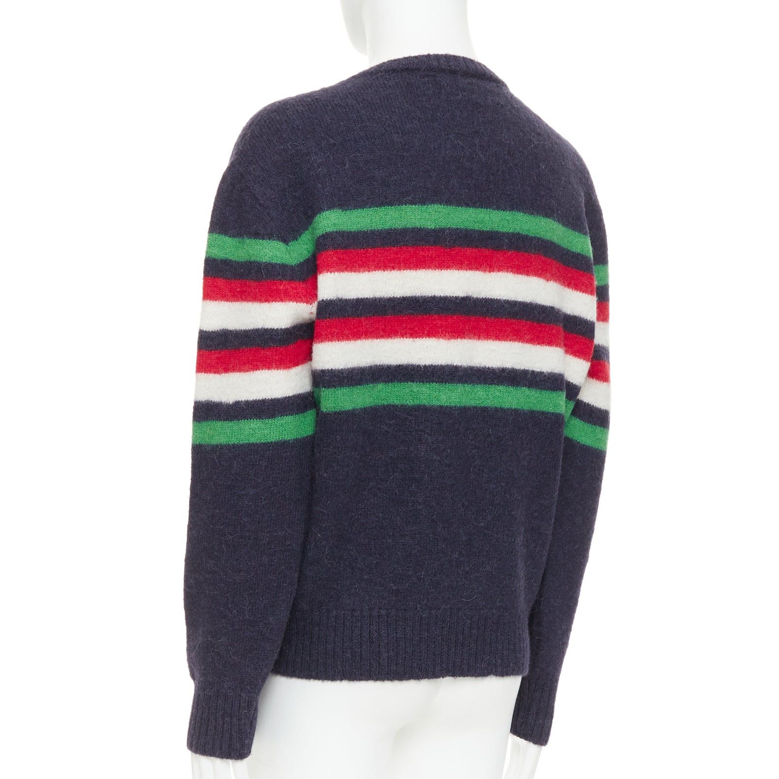 Gucci GUCCI navy green red striped embroidered logo crew sweater Size US M / EU 48-50 / 2 - 6 Thumbnail