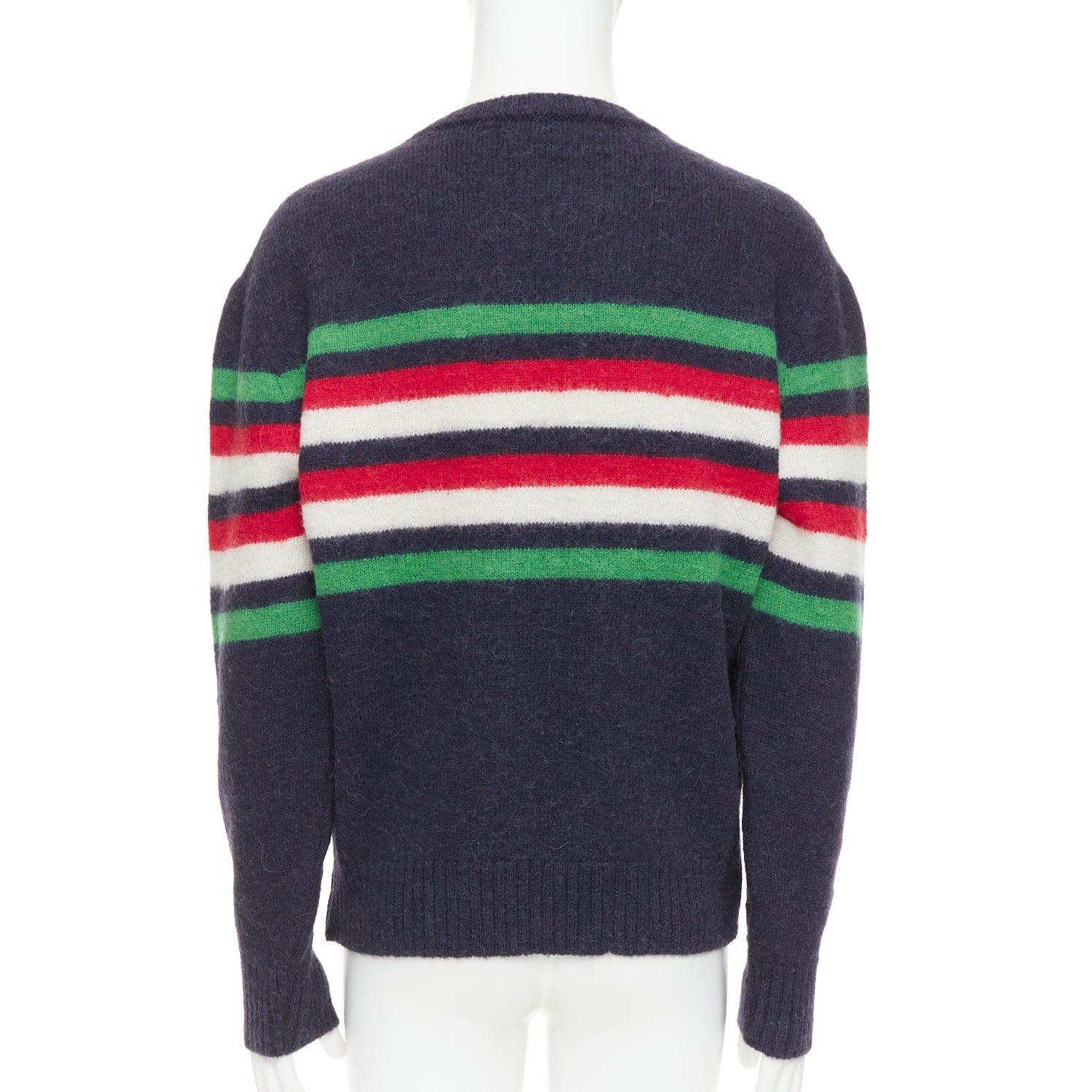 Gucci GUCCI navy green red striped embroidered logo crew sweater Size US M / EU 48-50 / 2 - 5 Thumbnail