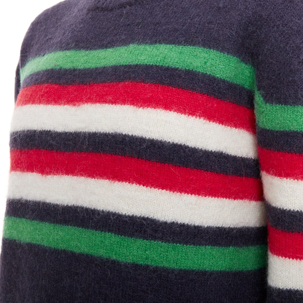 Gucci GUCCI navy green red striped embroidered logo crew sweater Size US M / EU 48-50 / 2 - 7 Thumbnail