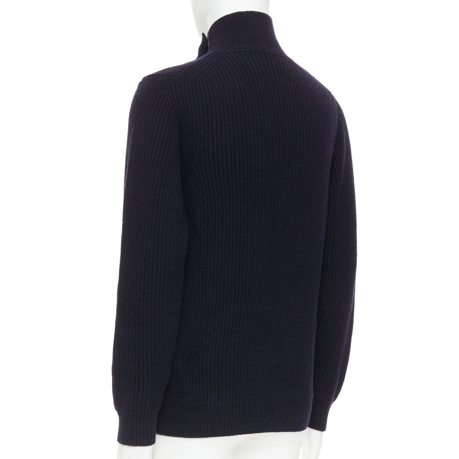 Brioni BRIONI 100% cashmere navy leather trim side button sweater IT48 M Size US M / EU 48-50 / 2 - 6 Thumbnail