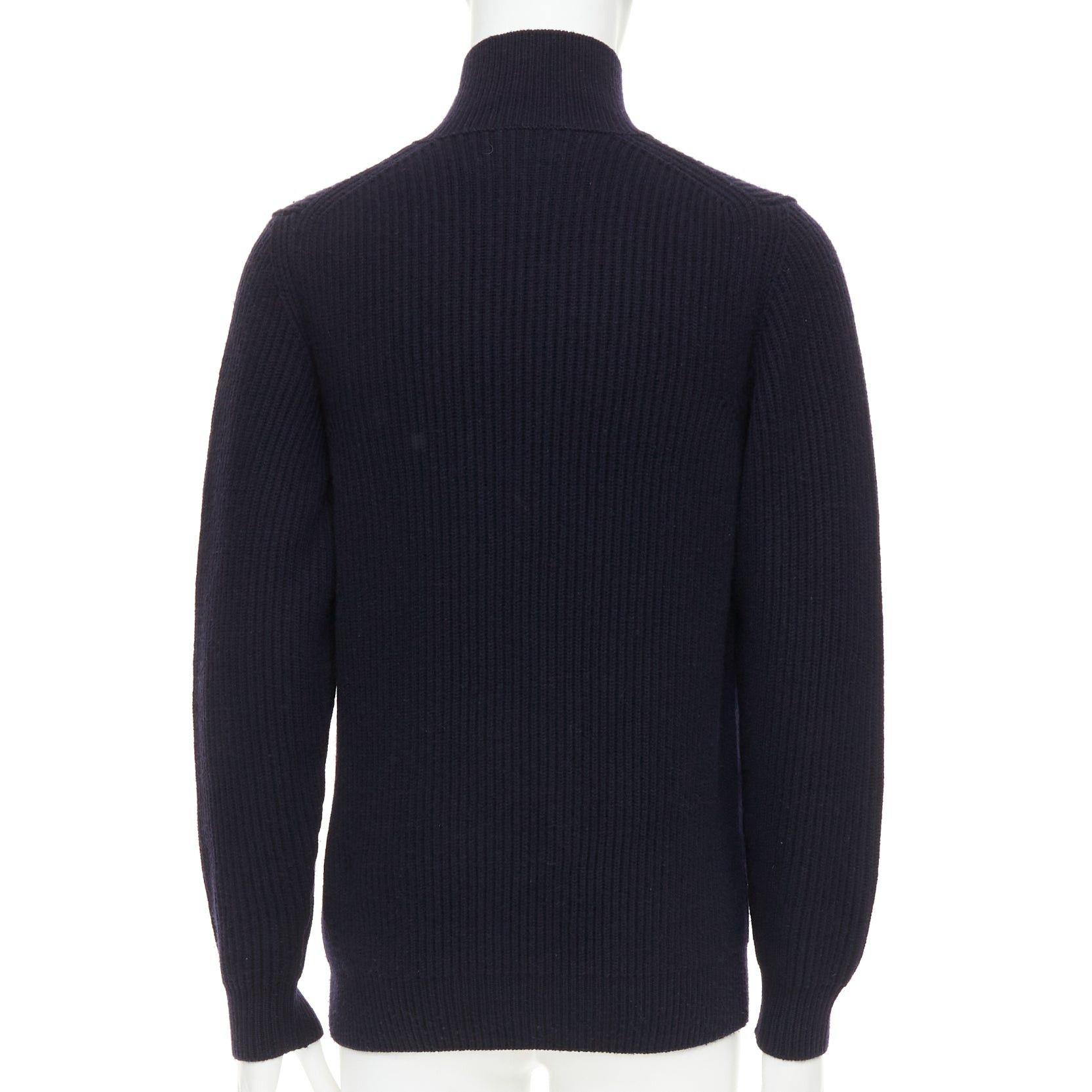 Brioni BRIONI 100% cashmere navy leather trim side button sweater IT48 M Size US M / EU 48-50 / 2 - 5 Thumbnail