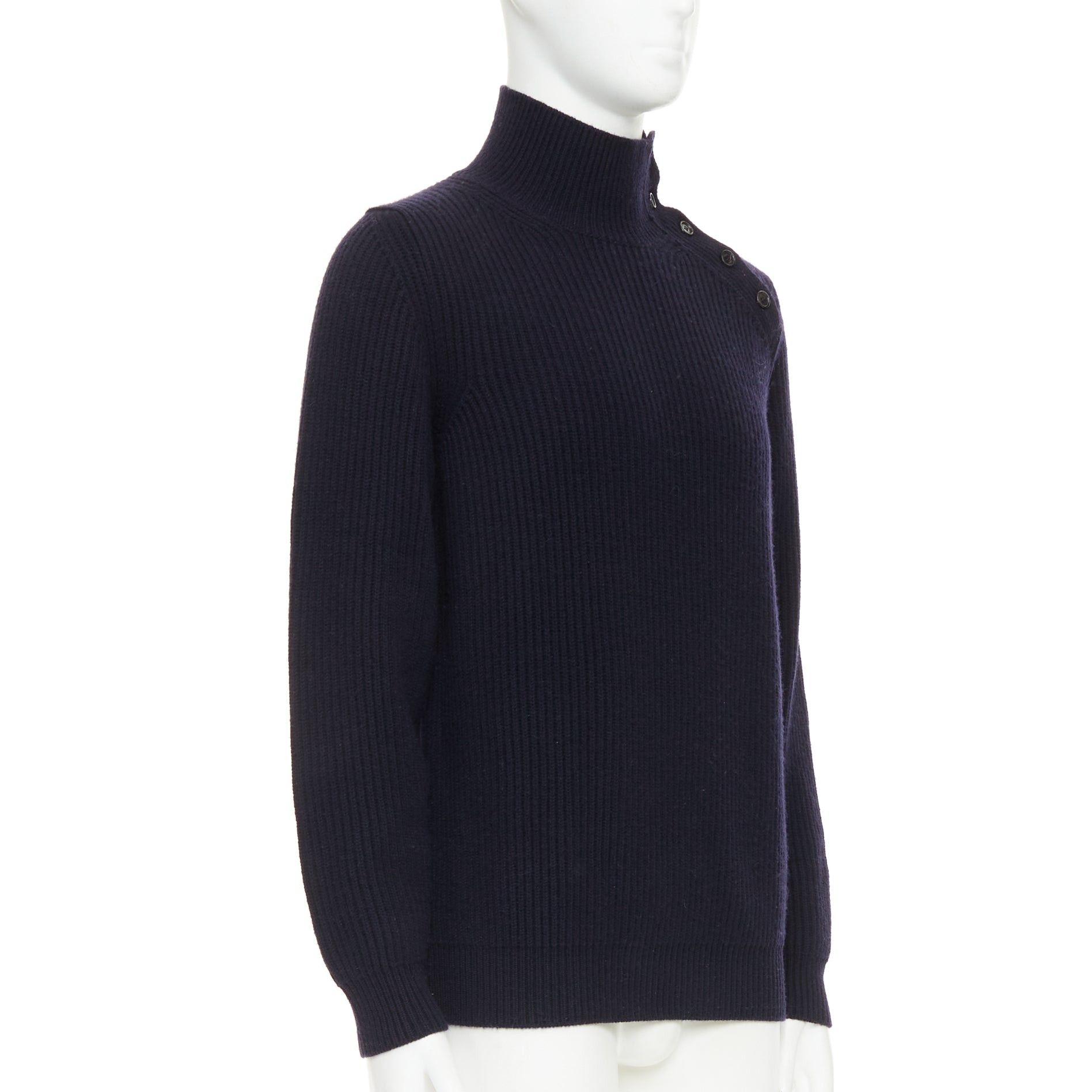 Brioni BRIONI 100% cashmere navy leather trim side button sweater IT48 M Size US M / EU 48-50 / 2 - 3 Thumbnail