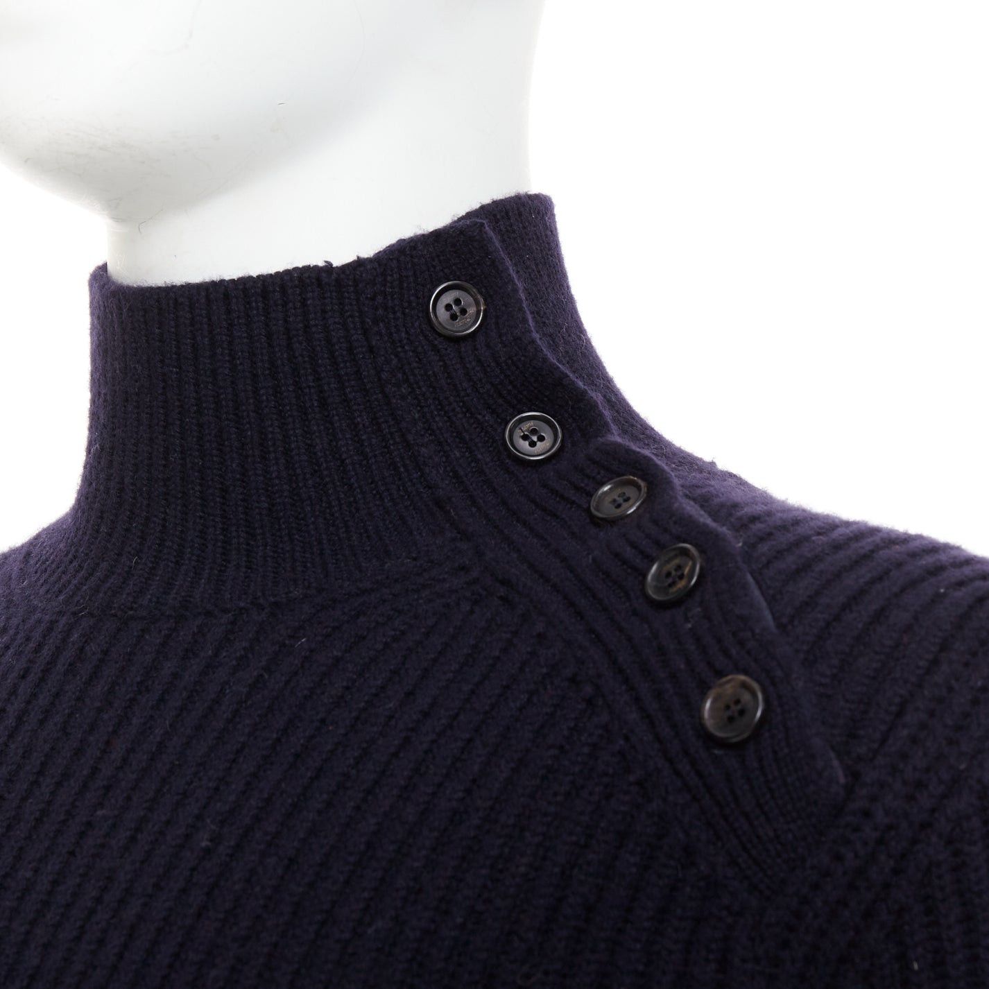 Brioni BRIONI 100% cashmere navy leather trim side button sweater IT48 M Size US M / EU 48-50 / 2 - 2 Thumbnail