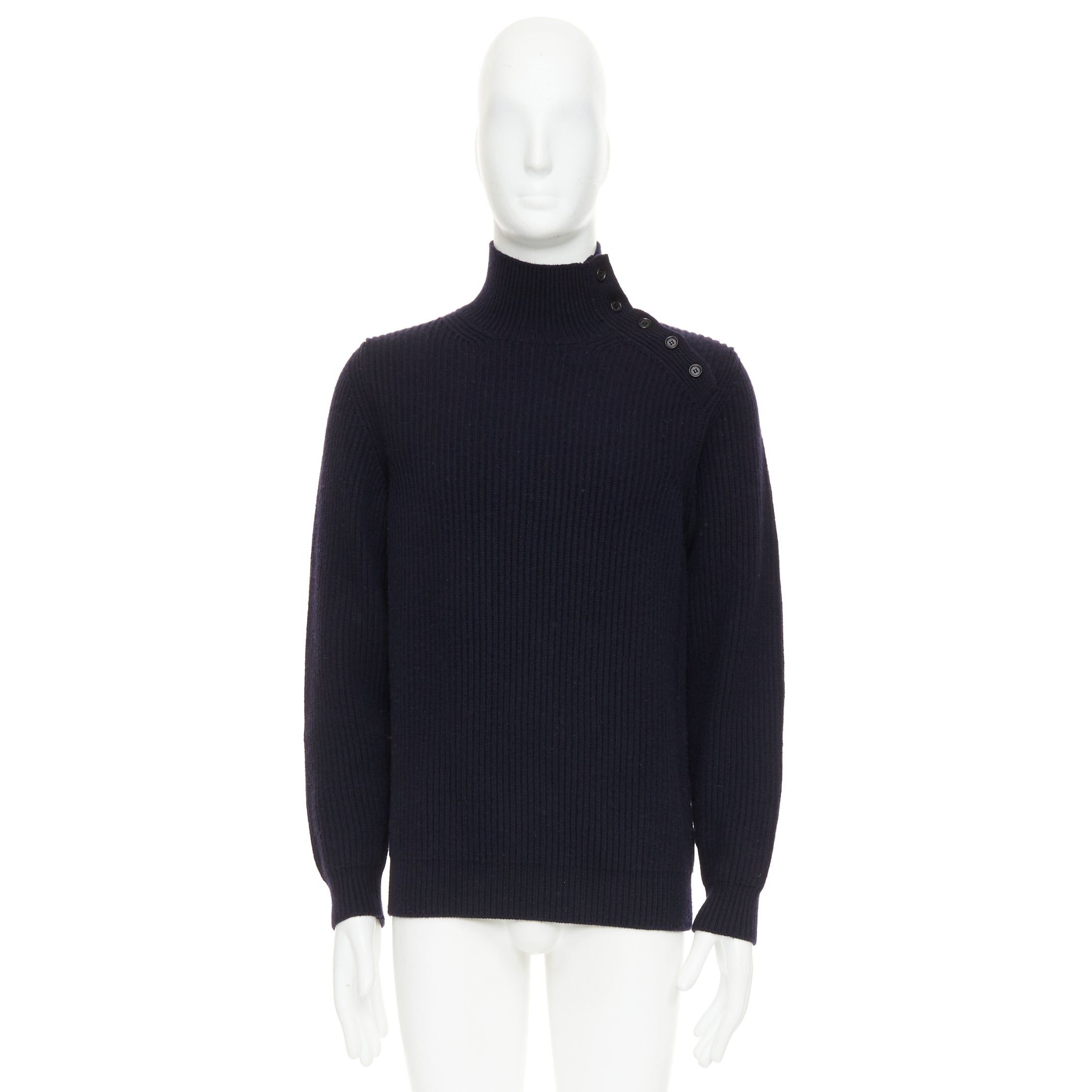 Brioni BRIONI 100% cashmere navy leather trim side button sweater IT48 M Size US M / EU 48-50 / 2 - 9 Thumbnail