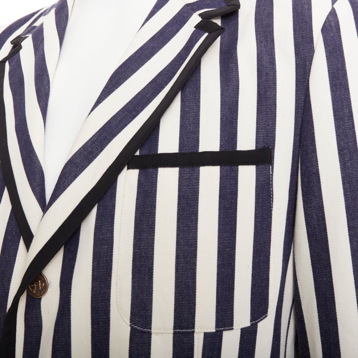 Gucci GUCCI navy cream cotton anchor buttons striped nautical blazer IT52 XL Size 52R - 2 Thumbnail