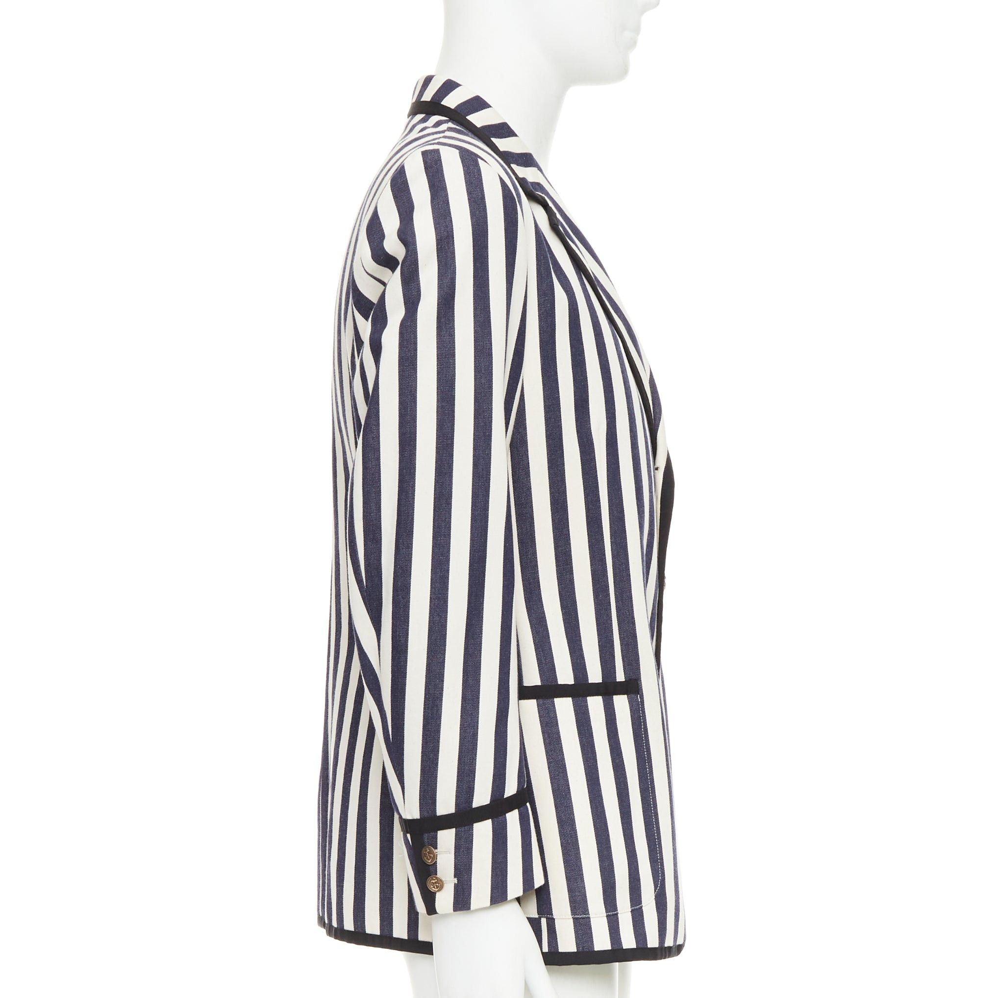 Gucci GUCCI navy cream cotton anchor buttons striped nautical blazer IT52 XL Size 52R - 4 Thumbnail
