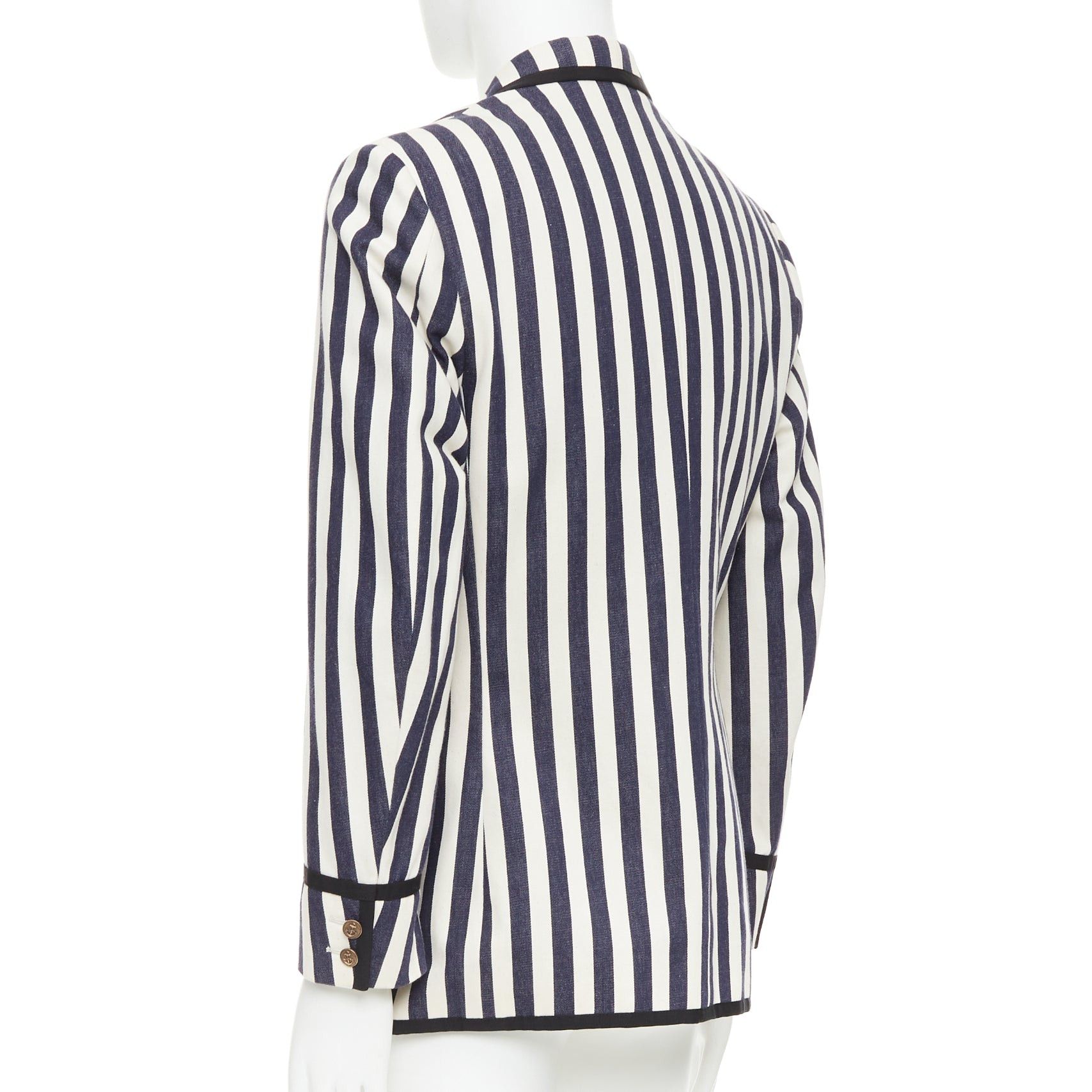 Gucci GUCCI navy cream cotton anchor buttons striped nautical blazer IT52 XL Size 52R - 6 Thumbnail