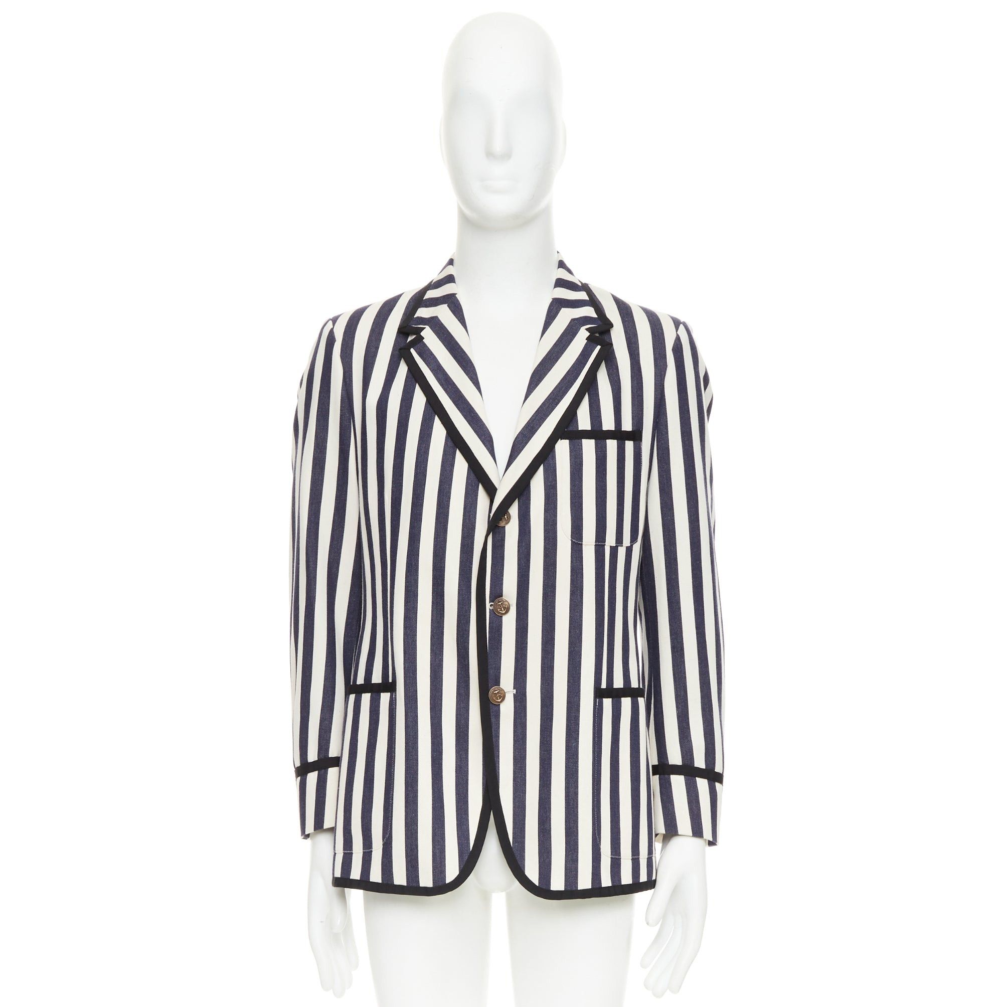 Gucci GUCCI navy cream cotton anchor buttons striped nautical blazer IT52 XL Size 52R - 9 Thumbnail