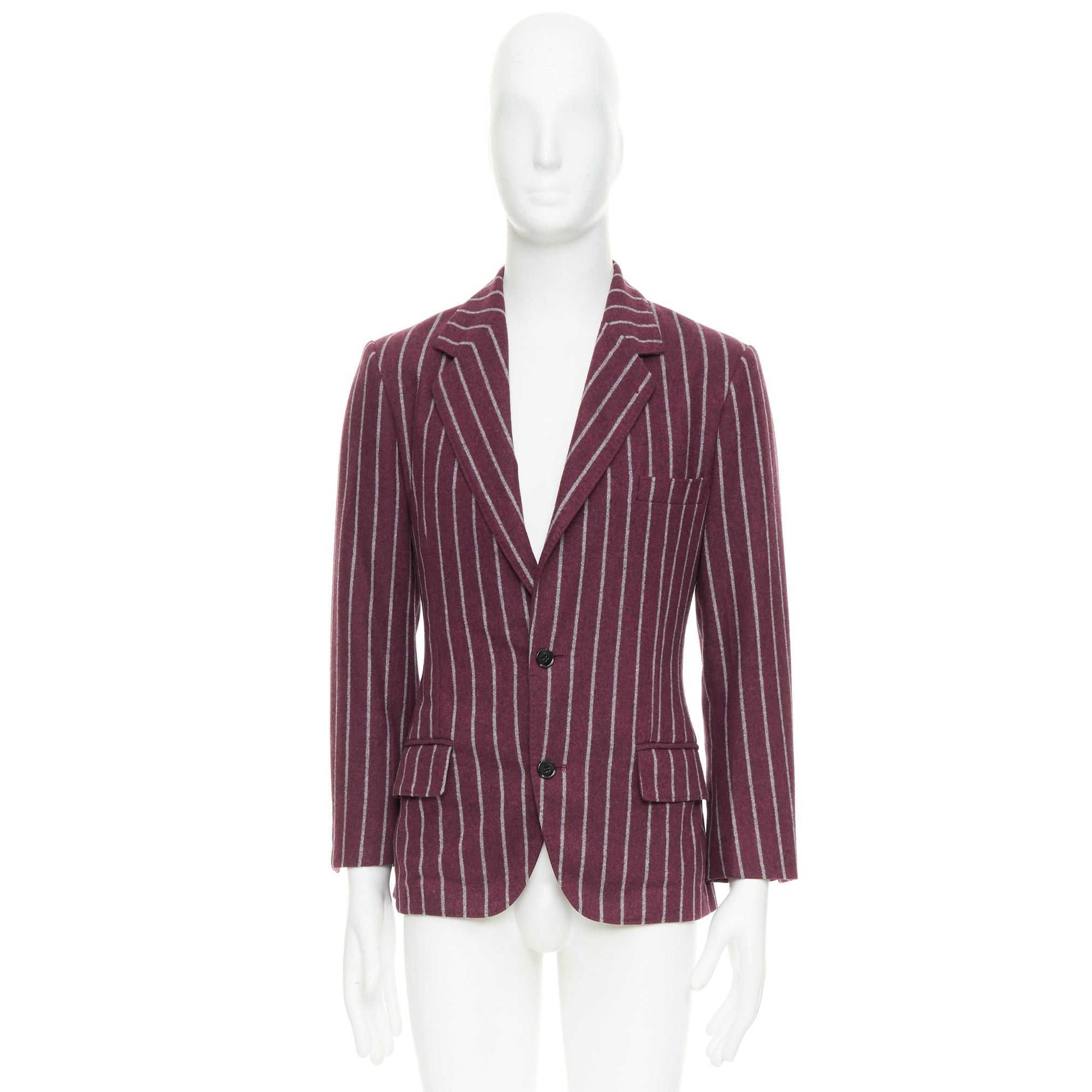 Dolce & Gabbana DOLCE GABBANA burgundy grey wool striped flap pocket blazer IT50 L Size 50R - 9 Thumbnail