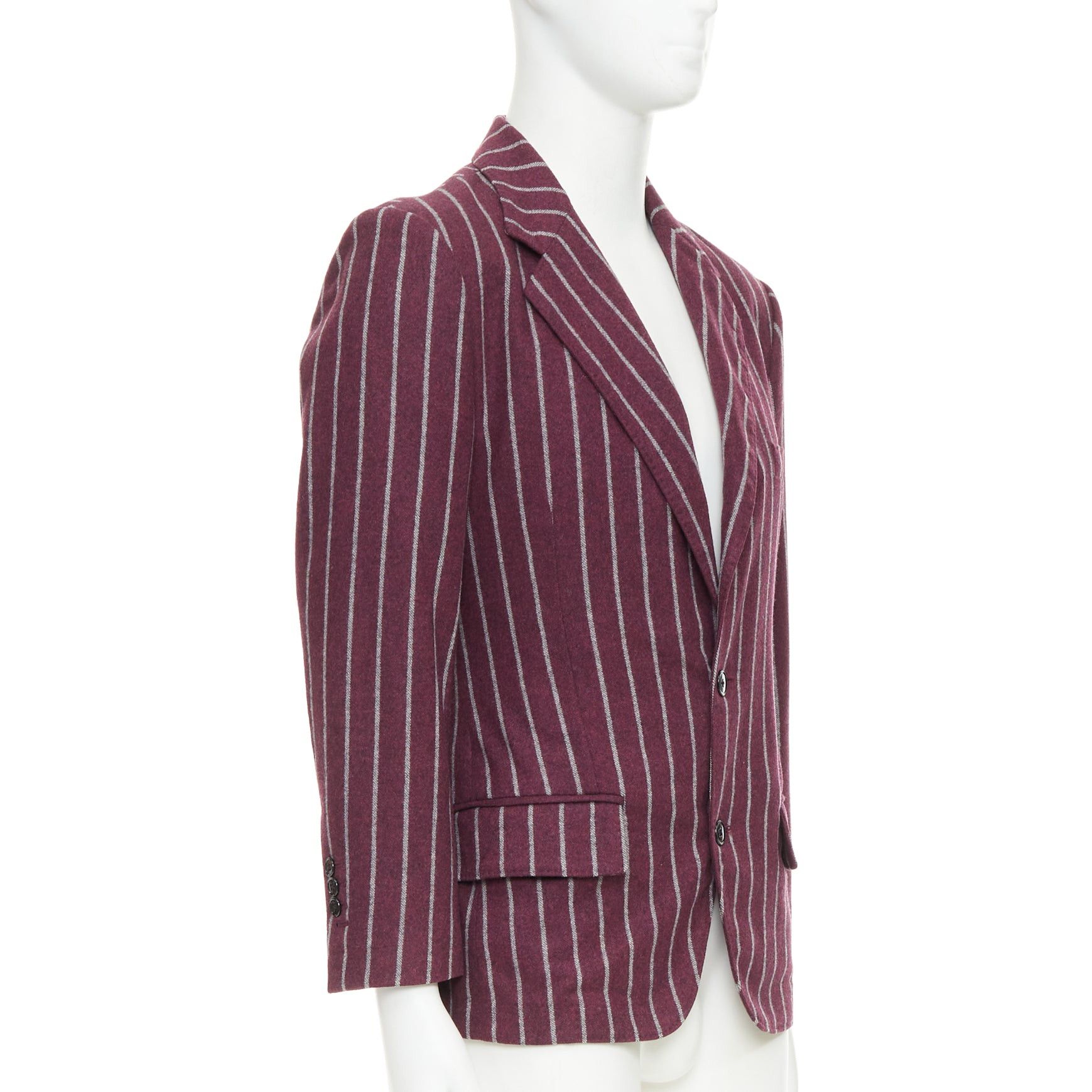 Dolce & Gabbana DOLCE GABBANA burgundy grey wool striped flap pocket blazer IT50 L Size 50R - 3 Thumbnail