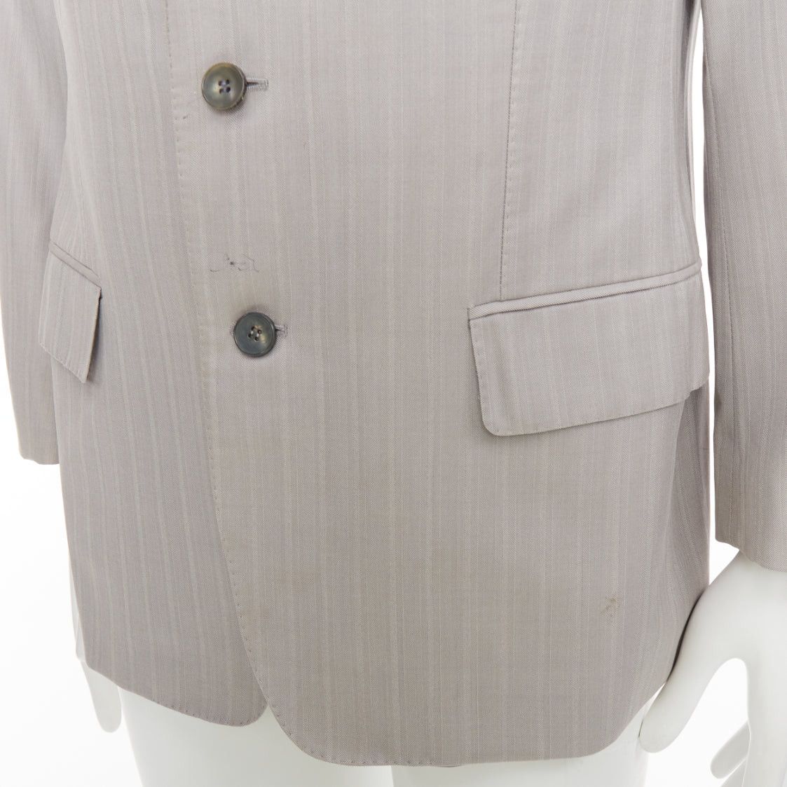 Gucci GUCCI light grey herringbone handstitched details single breast blazer IT52 XL Size 52R - 2 Thumbnail