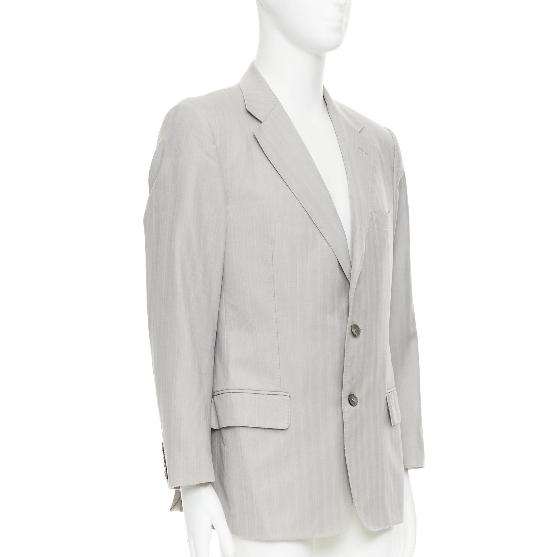 Gucci GUCCI light grey herringbone handstitched details single breast blazer IT52 XL Size 52R - 3 Thumbnail