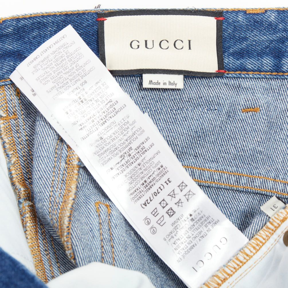 Gucci GUCCI blue cotton blend signature green red web trim straight leg jeans 31" Size US 30 / EU 46 - 8 Thumbnail