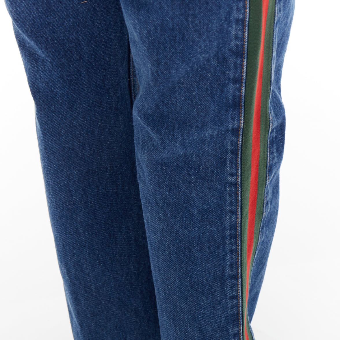 Gucci GUCCI blue cotton blend signature green red web trim straight leg jeans 31" Size US 30 / EU 46 - 7 Thumbnail