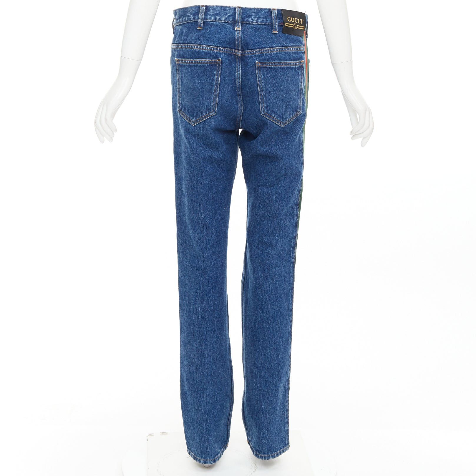 Gucci GUCCI blue cotton blend signature green red web trim straight leg jeans 31" Size US 30 / EU 46 - 5 Thumbnail