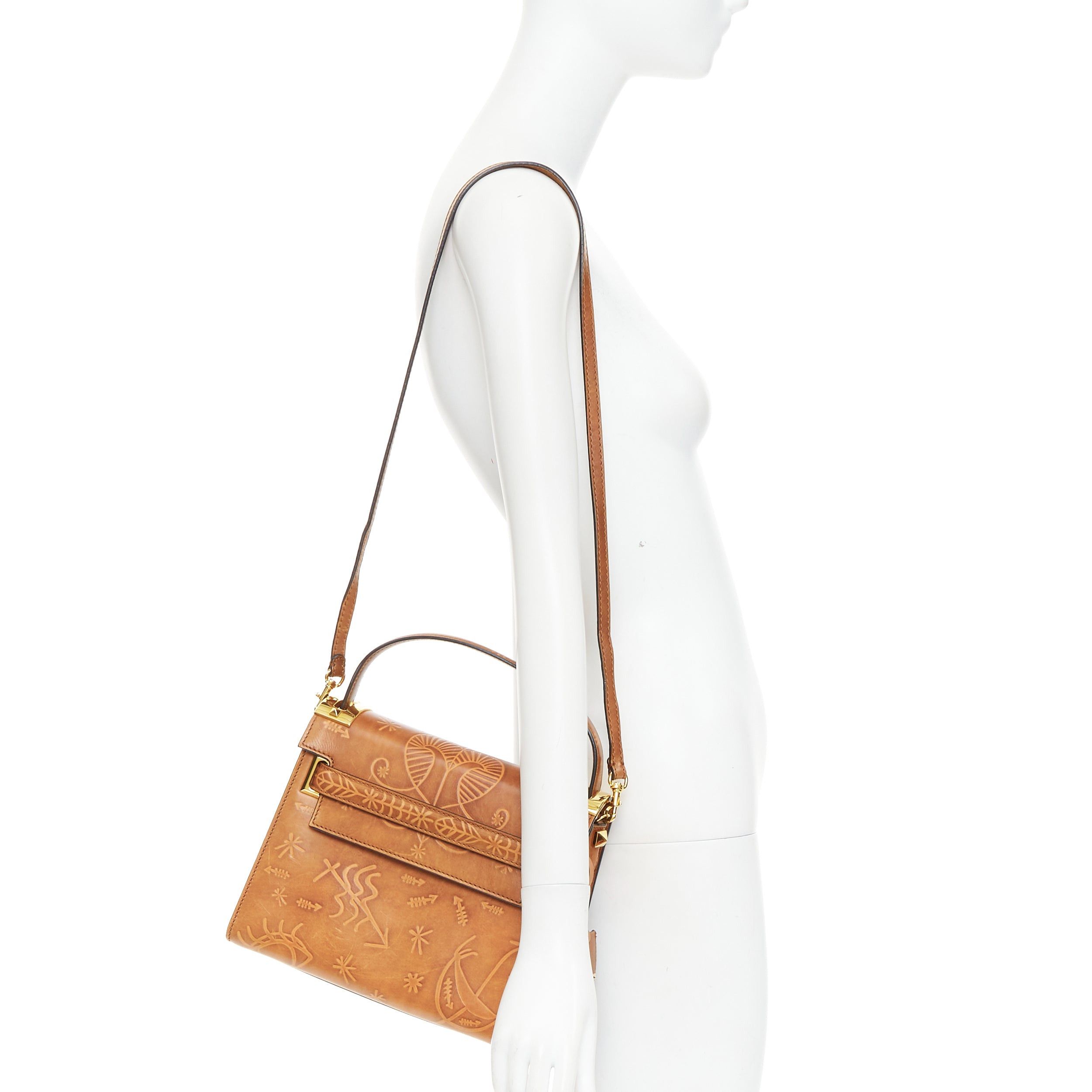 Valentino VALENTINO 2017 Santeria My Rockstud brown embossed top handle satchel bag Size ONE SIZE - 2 Thumbnail