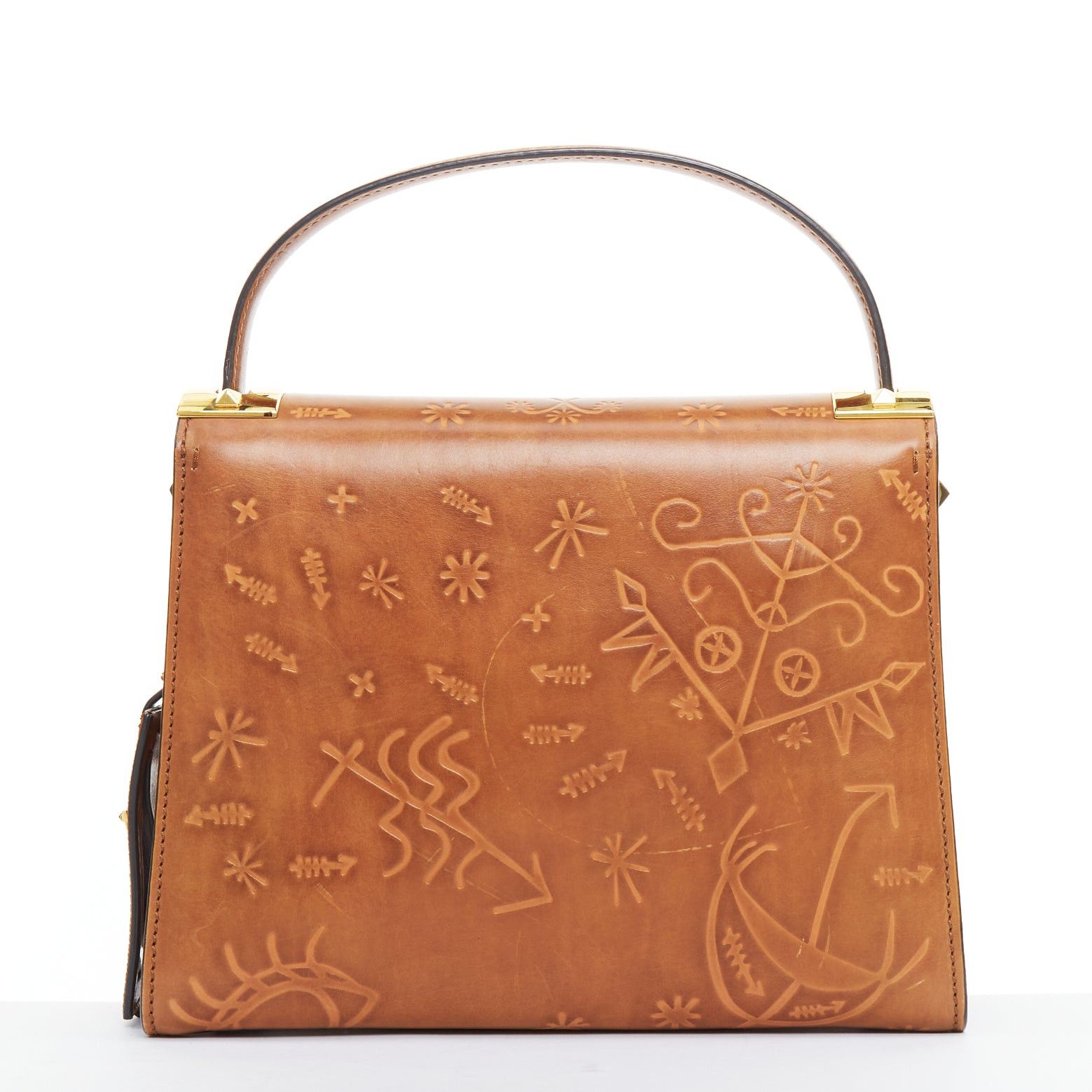 Valentino VALENTINO 2017 Santeria My Rockstud brown embossed top handle satchel bag Size ONE SIZE - 5 Thumbnail