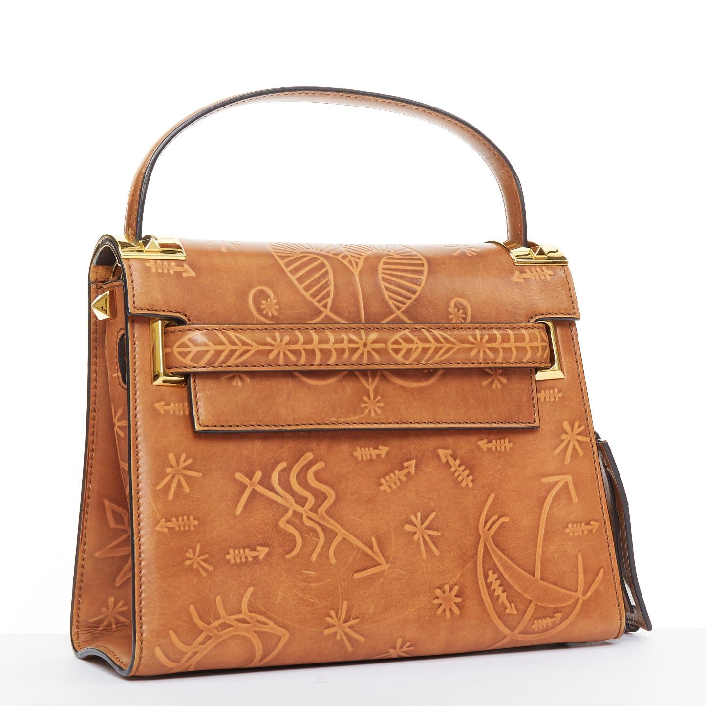 Valentino VALENTINO 2017 Santeria My Rockstud brown embossed top handle satchel bag Size ONE SIZE - 3 Thumbnail
