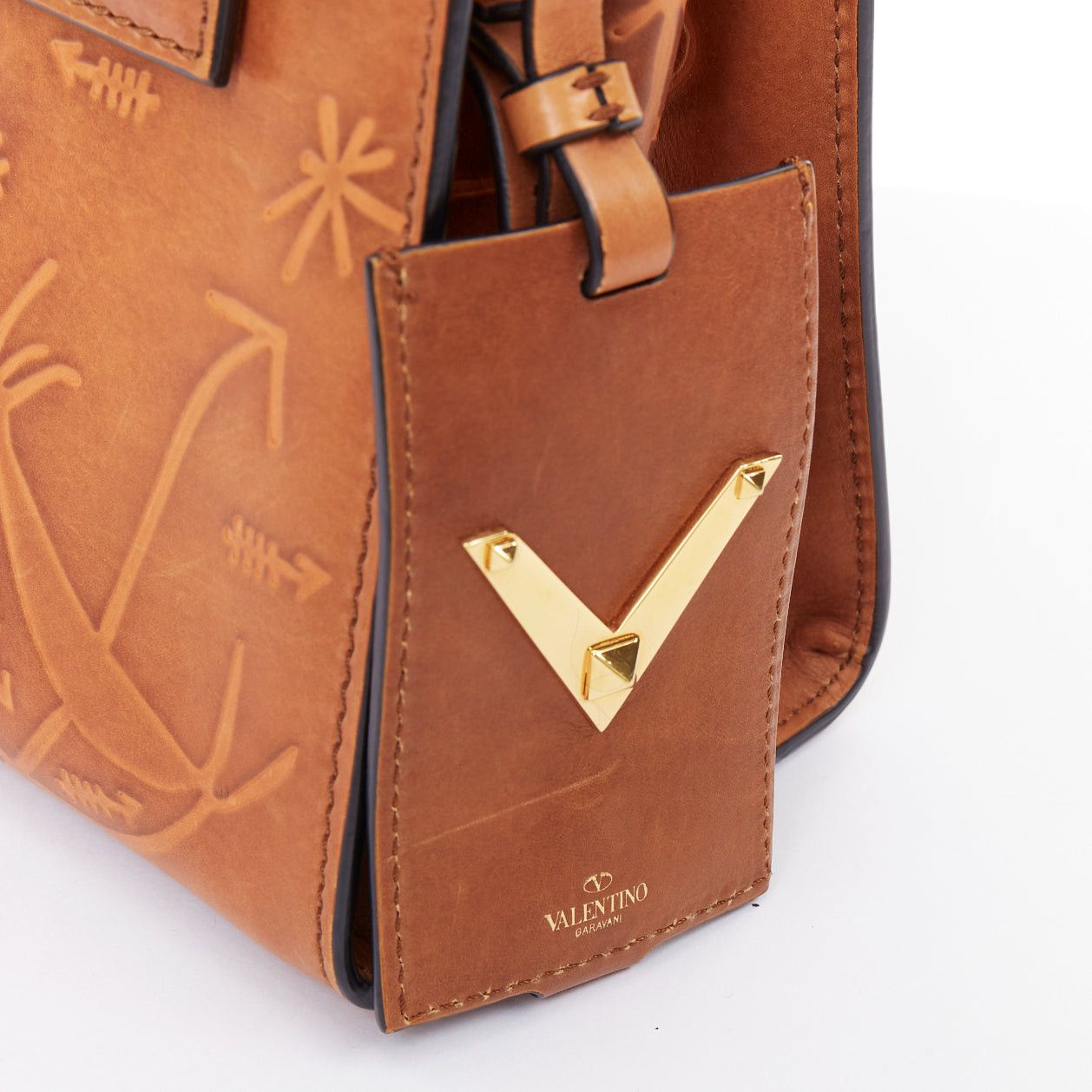 Valentino VALENTINO 2017 Santeria My Rockstud brown embossed top handle satchel bag Size ONE SIZE - 8 Thumbnail