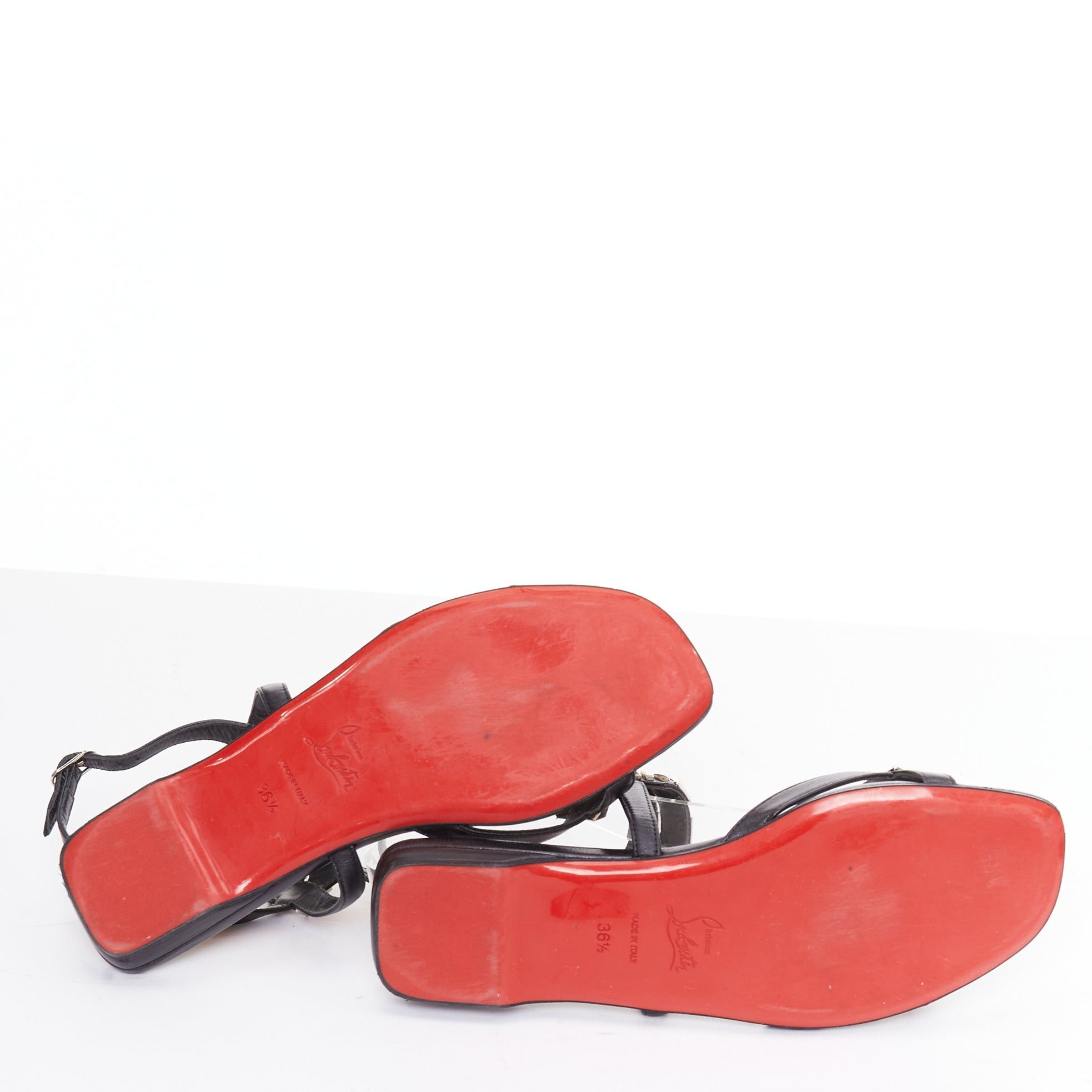 Christian Louboutin CHRISTIAN LOUBOUTIN Galerietta black calfskin leather silver studded flat sandals EU36.5 Size US 6.5 / IT 36.5 - 10 Thumbnail