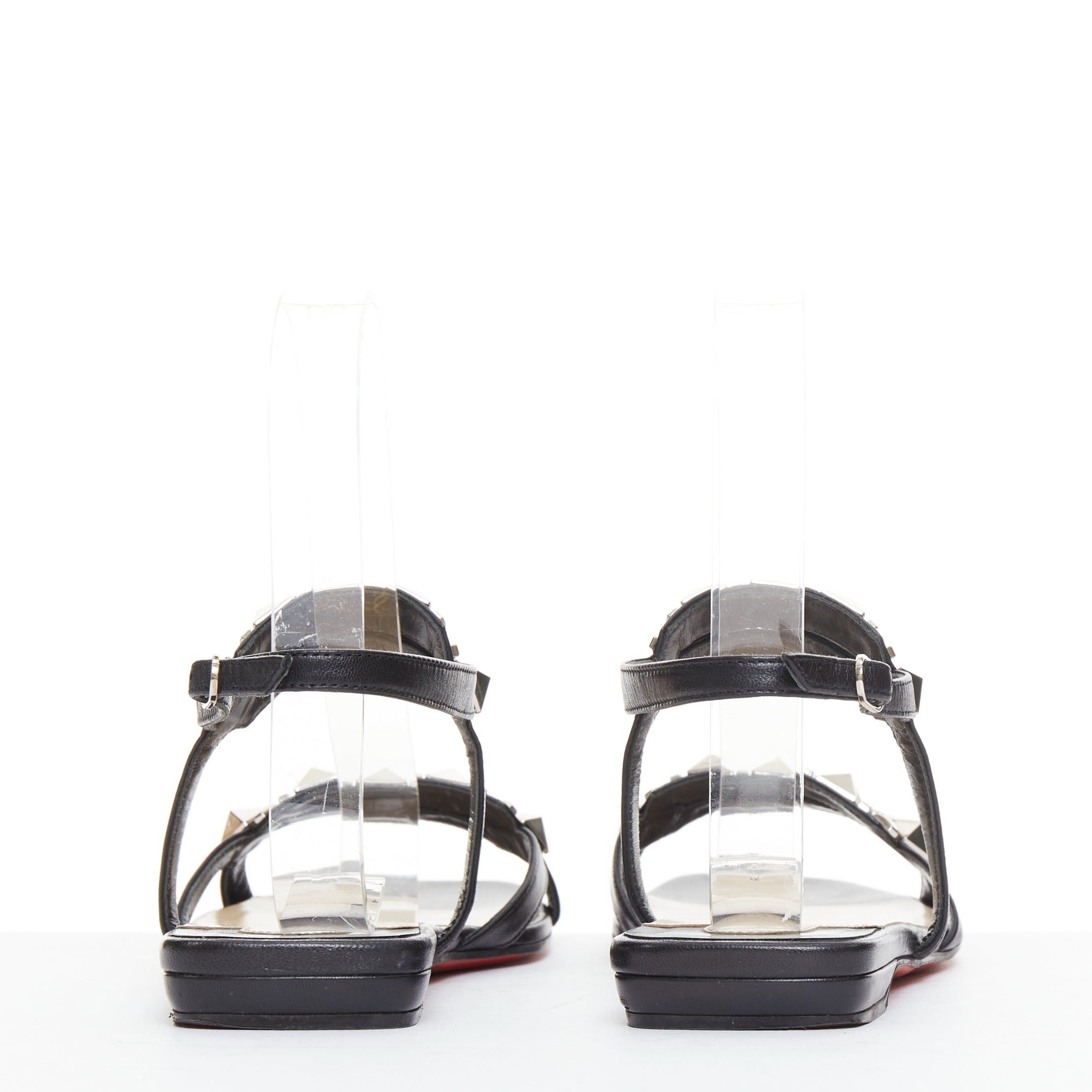 Christian Louboutin CHRISTIAN LOUBOUTIN Galerietta black calfskin leather silver studded flat sandals EU36.5 Size US 6.5 / IT 36.5 - 5 Thumbnail