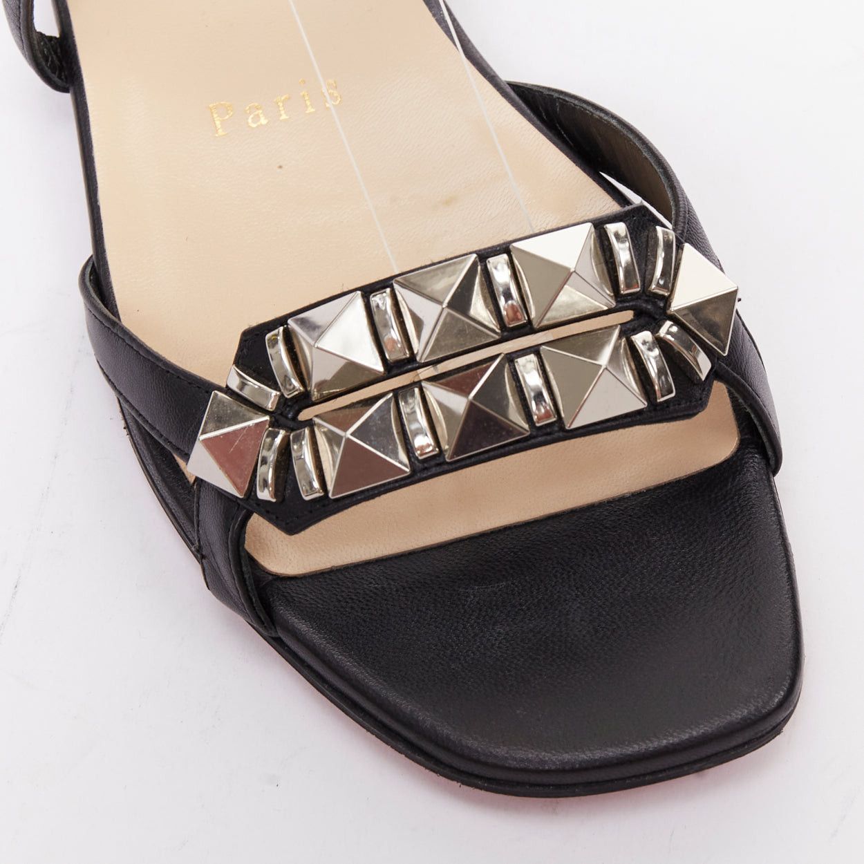 Christian Louboutin CHRISTIAN LOUBOUTIN Galerietta black calfskin leather silver studded flat sandals EU36.5 Size US 6.5 / IT 36.5 - 7 Thumbnail