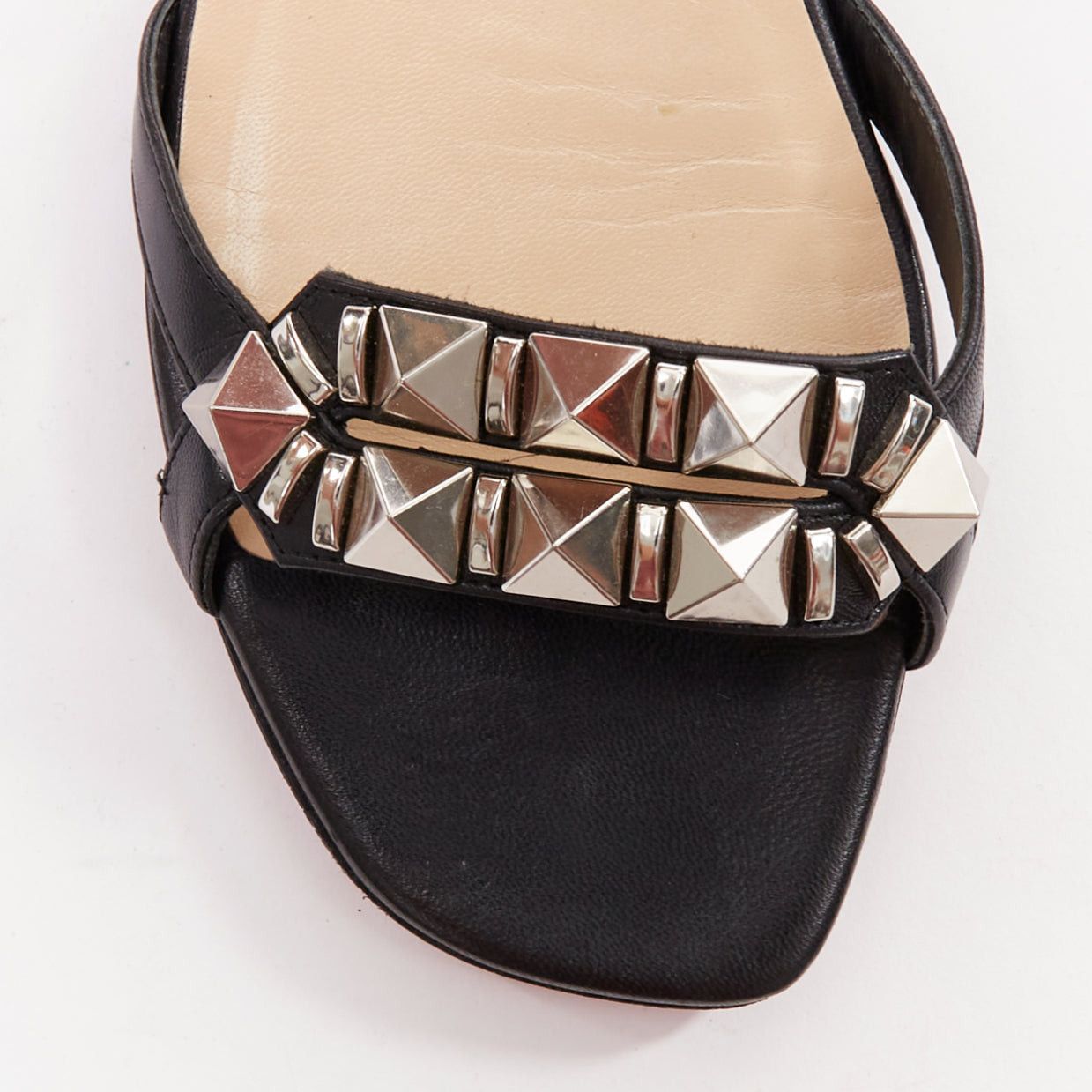 Christian Louboutin CHRISTIAN LOUBOUTIN Galerietta black calfskin leather silver studded flat sandals EU36.5 Size US 6.5 / IT 36.5 - 6 Thumbnail