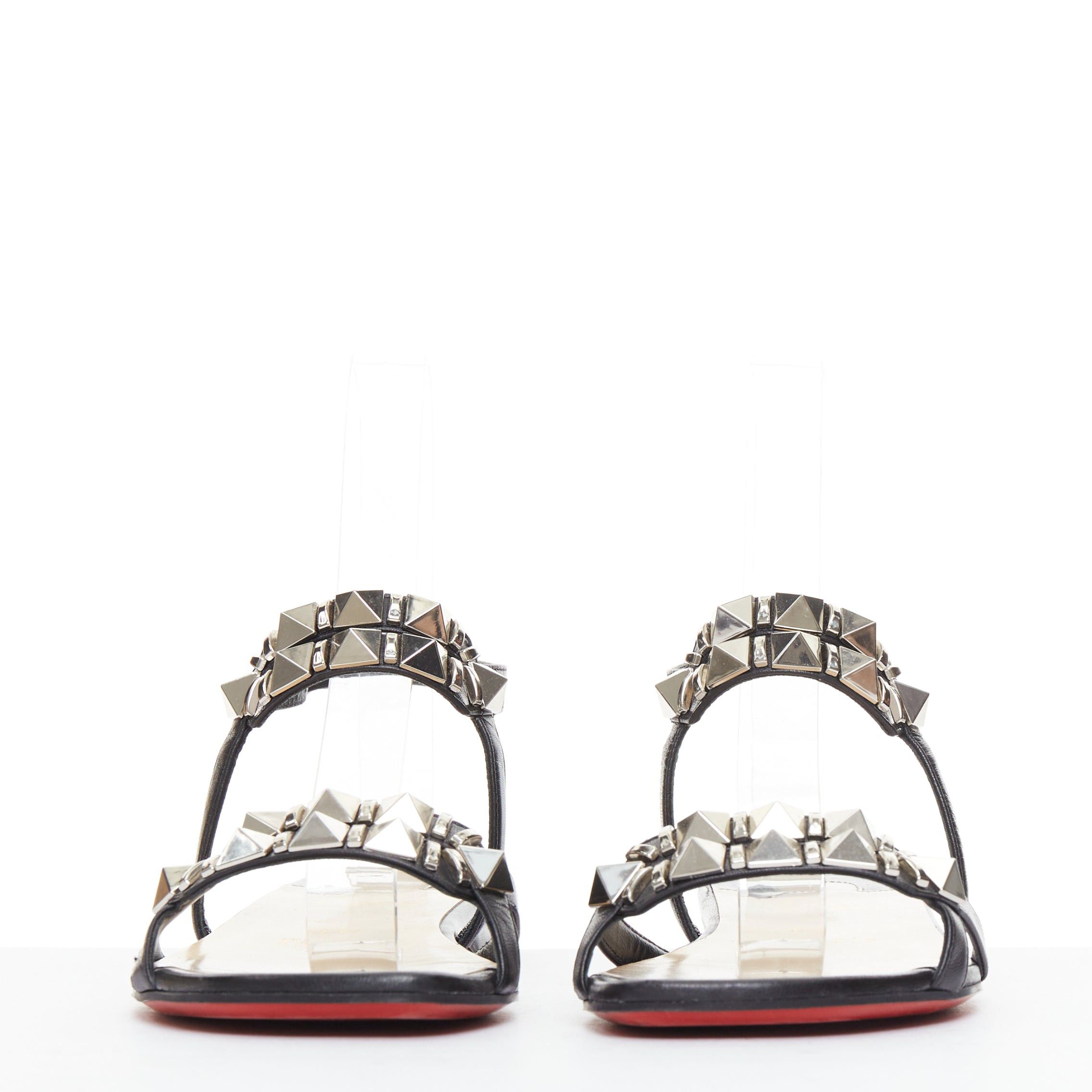 Christian Louboutin CHRISTIAN LOUBOUTIN Galerietta black calfskin leather silver studded flat sandals EU36.5 Size US 6.5 / IT 36.5 - 3 Thumbnail
