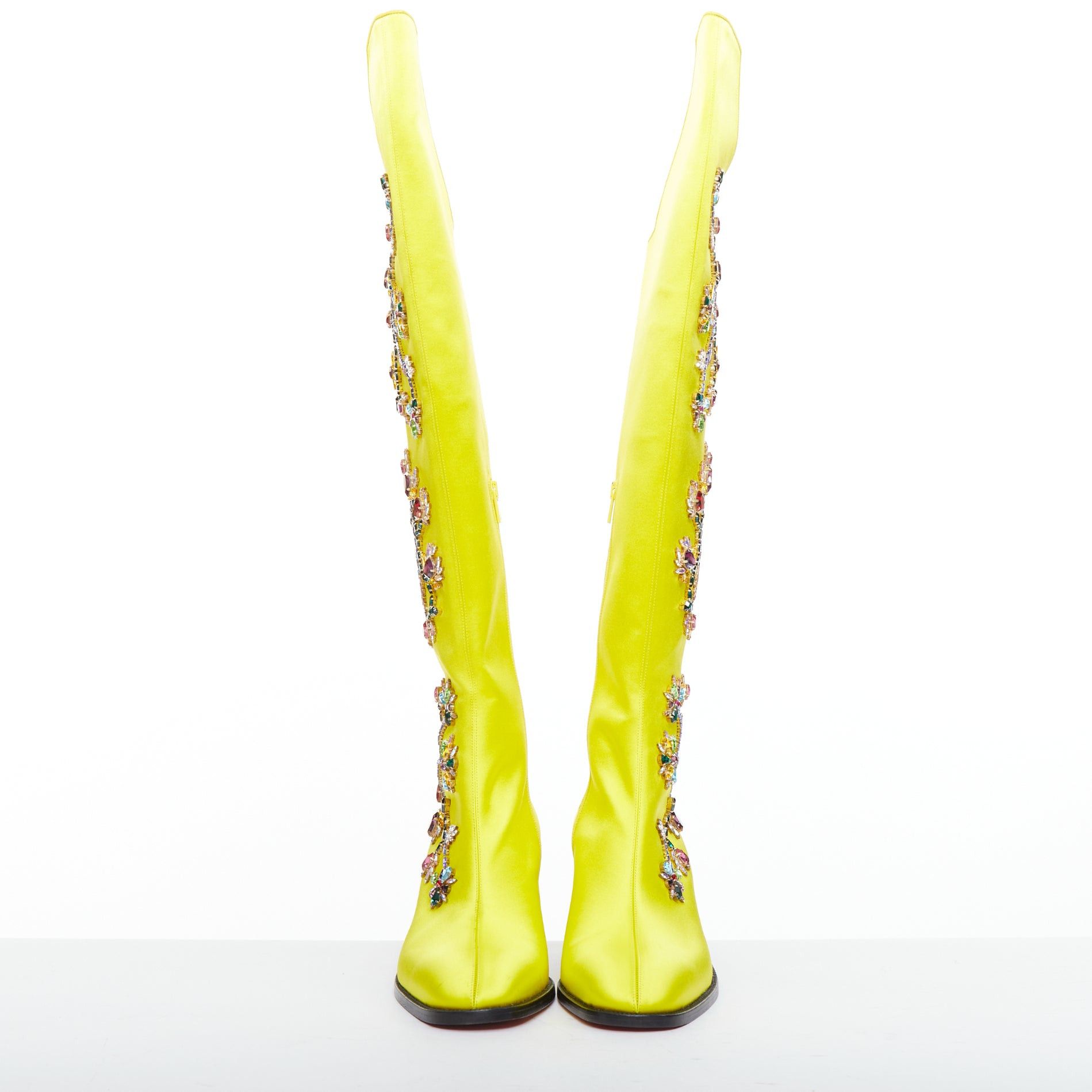 Christian Louboutin rare CHRISTIAN LOUBOUTIN Morgan Fleur 70 yellow satin blossom embellished western boots EU43 Size US 10 / EU 43 - 3 Thumbnail