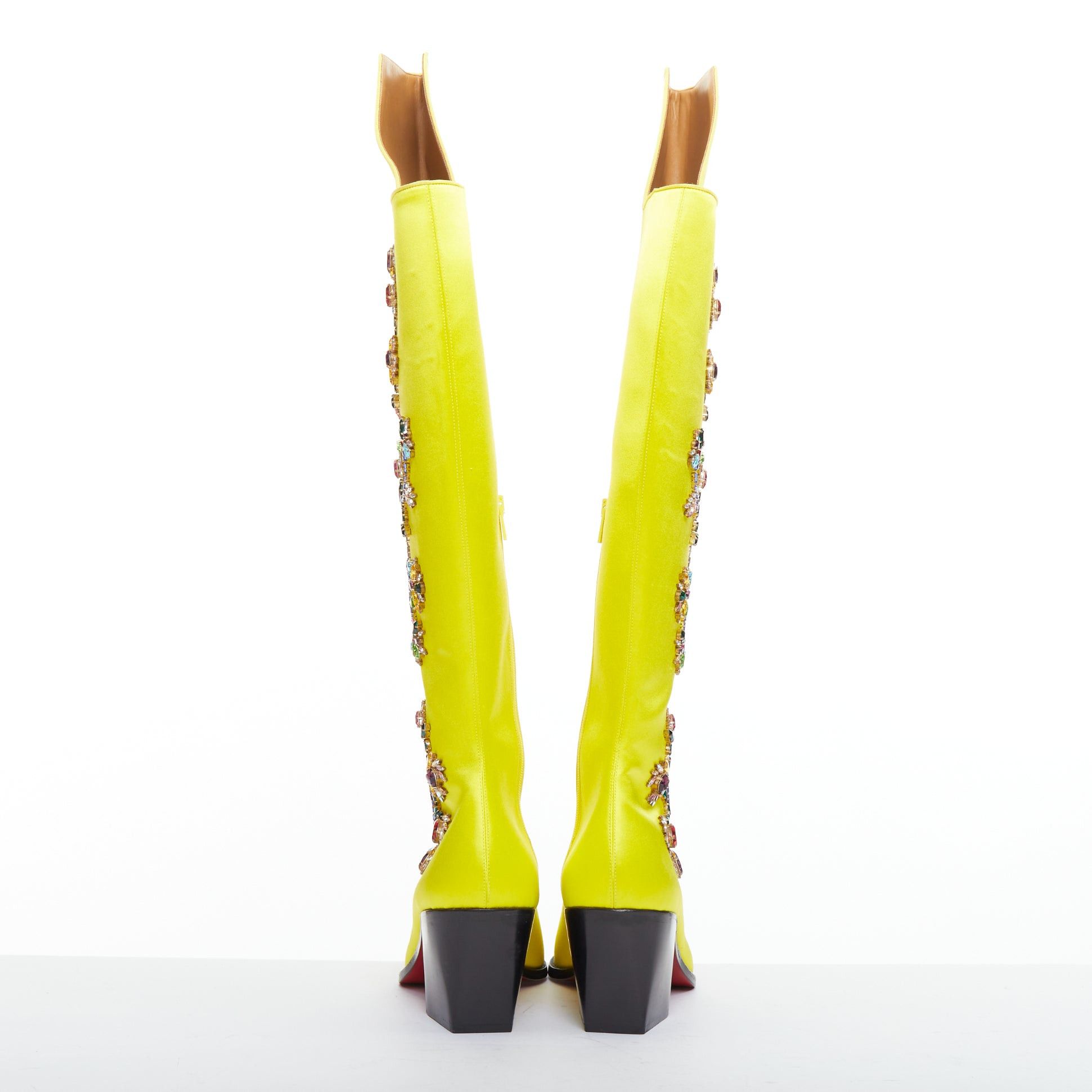 Christian Louboutin rare CHRISTIAN LOUBOUTIN Morgan Fleur 70 yellow satin blossom embellished western boots EU43 Size US 10 / EU 43 - 5 Thumbnail