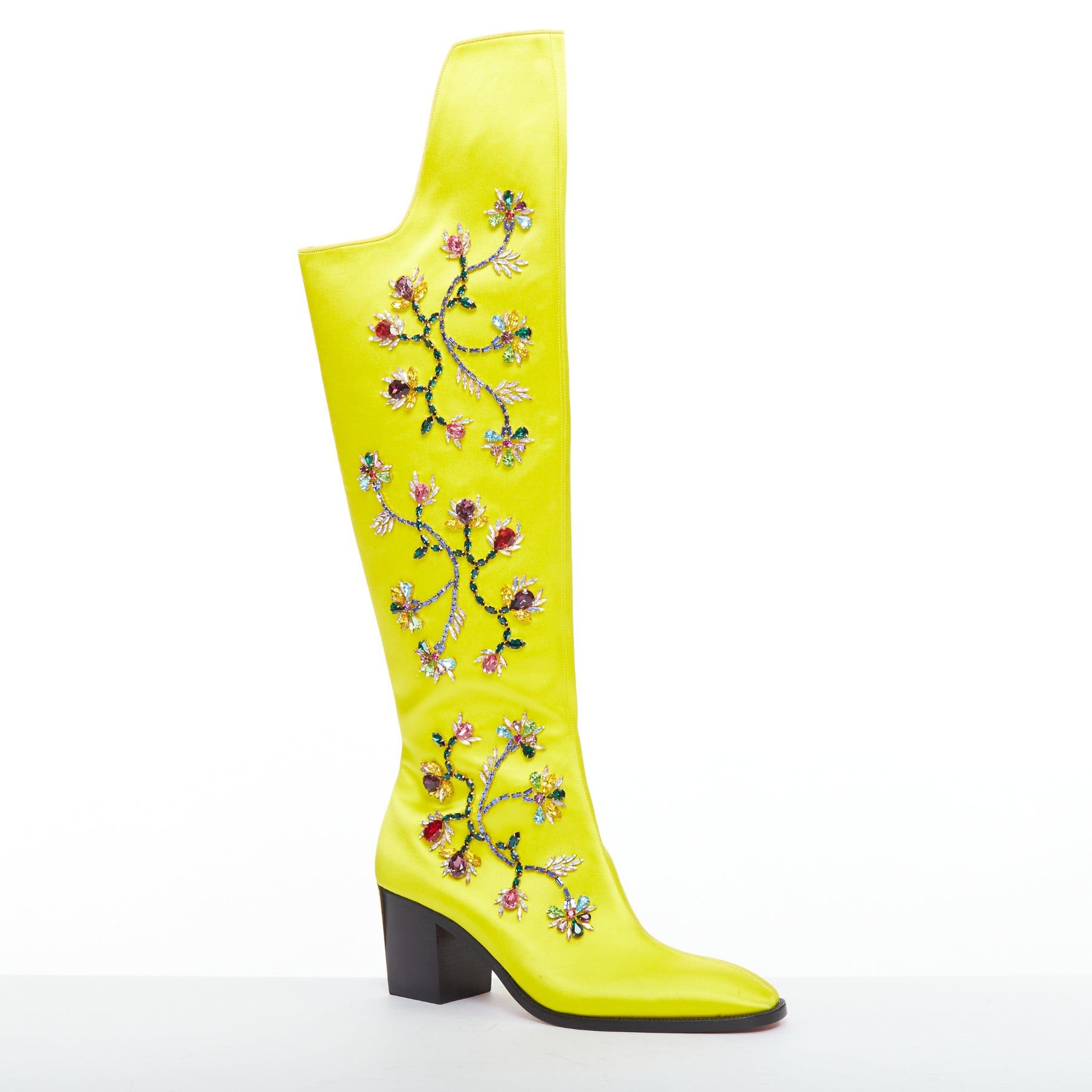 Christian Louboutin rare CHRISTIAN LOUBOUTIN Morgan Fleur 70 yellow satin blossom embellished western boots EU43 Size US 10 / EU 43 - 2 Thumbnail