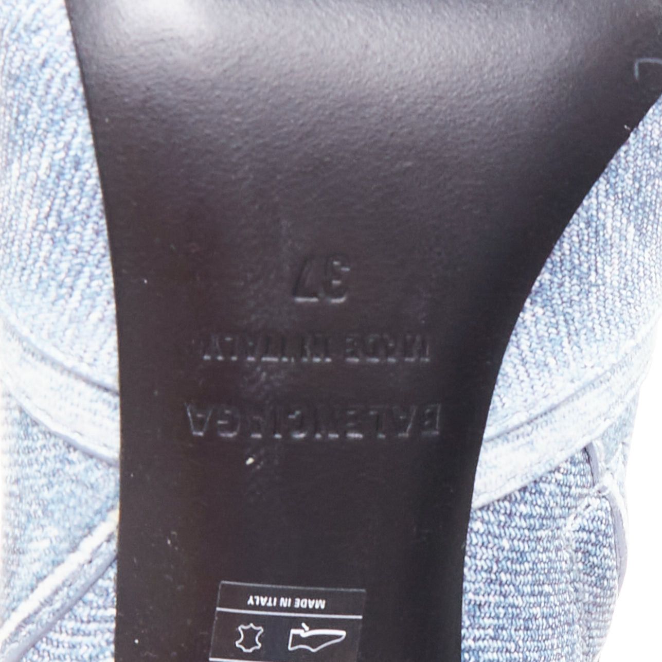 Balenciaga BALENCIAGA Cagole blue denim printed leather silver stud moto tall boots EU37 Size US 7 / IT 37 - 9 Thumbnail