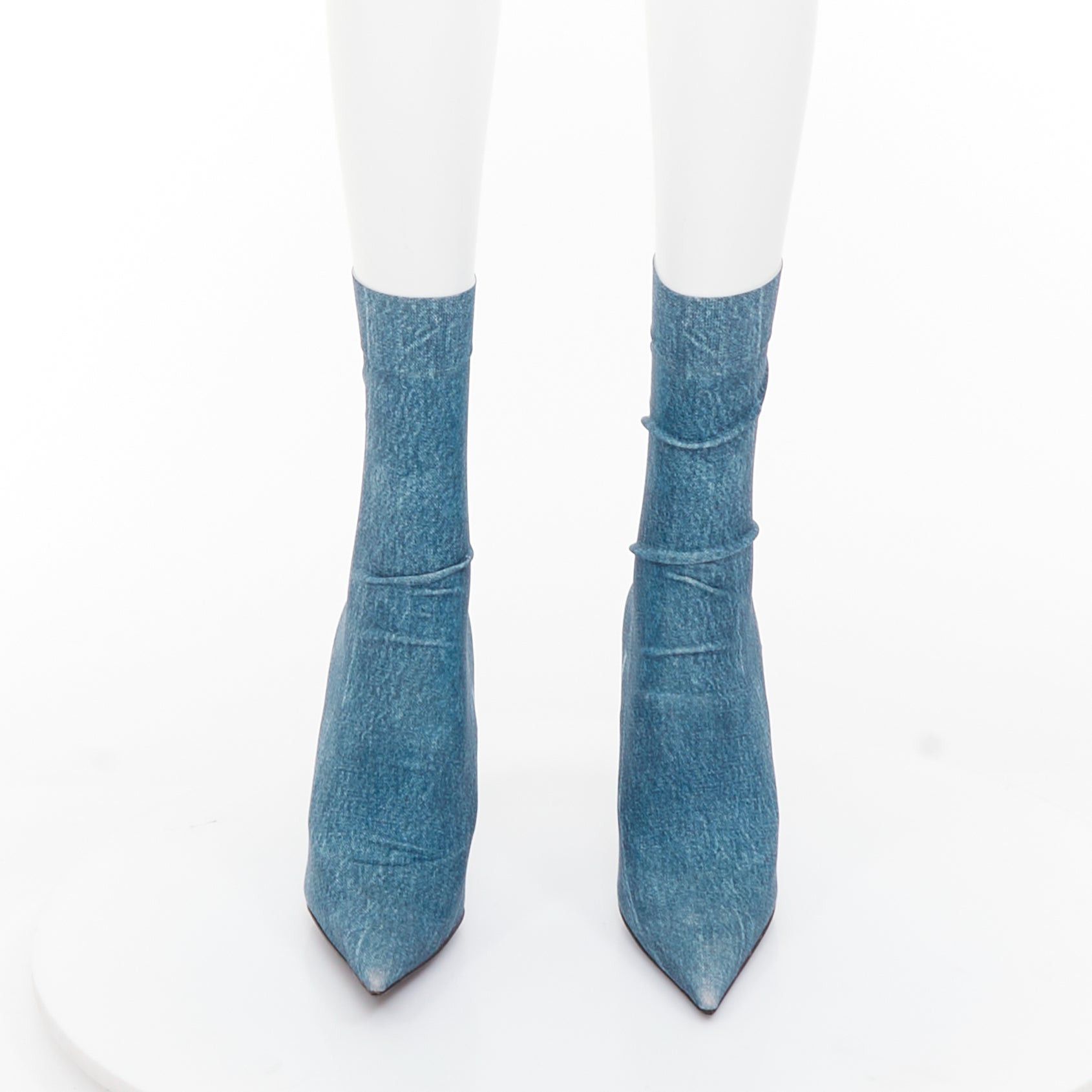 Balenciaga BALENCIAGA Knife blue denim trompe loeil pointy heeled boots EU36 Size US 6 / IT 36 - 3 Thumbnail