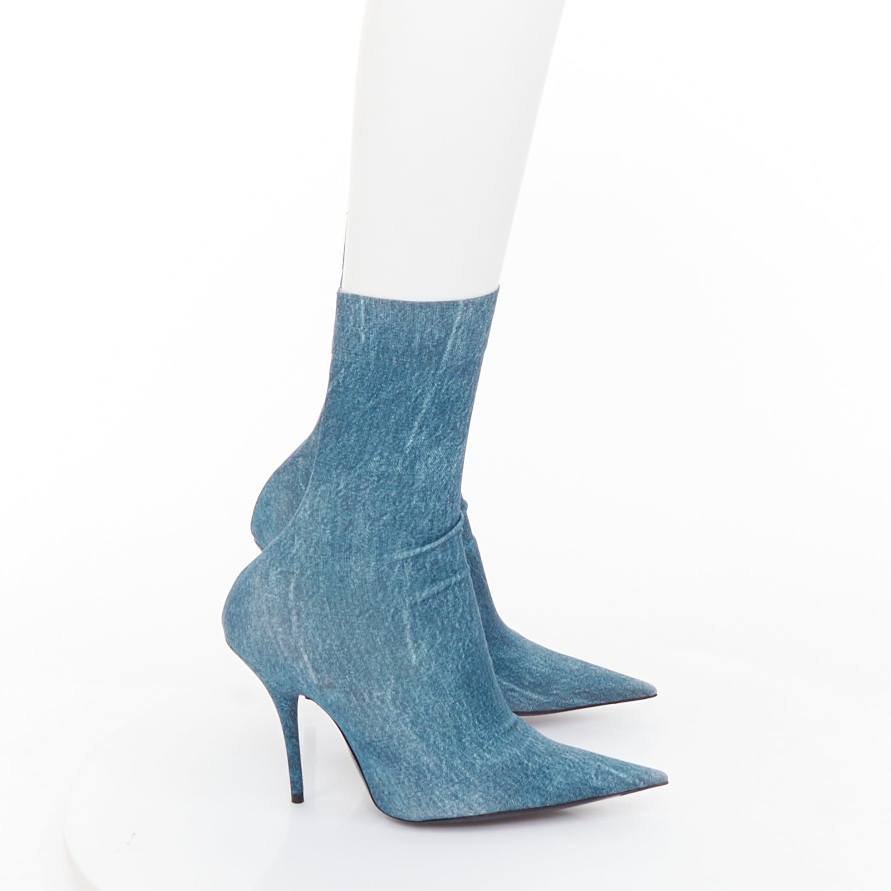 Balenciaga BALENCIAGA Knife blue denim trompe loeil pointy heeled boots EU36 Size US 6 / IT 36 - 2 Thumbnail