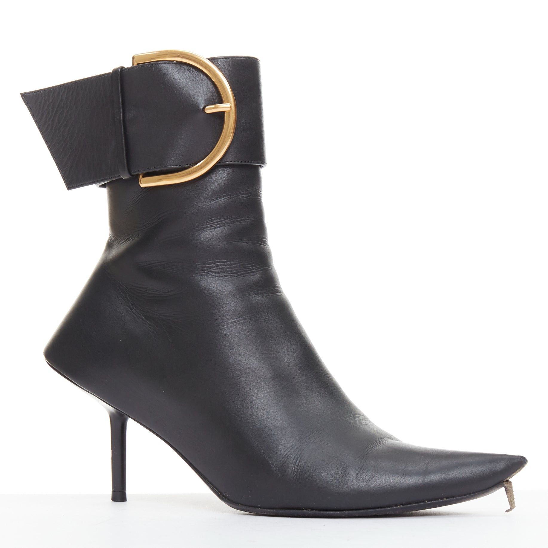 Balenciaga BALENCIAGA Essex 80 black leather gold buckle ankle boots EU36 Size US 6 / IT 36 - 2 Thumbnail