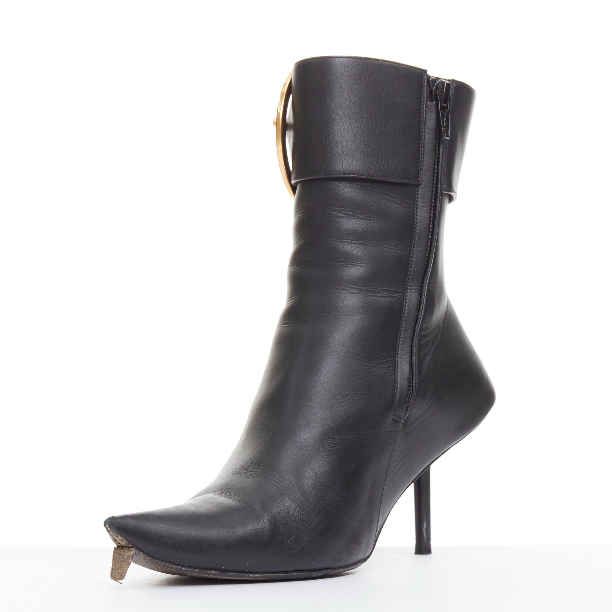 Balenciaga BALENCIAGA Essex 80 black leather gold buckle ankle boots EU36 Size US 6 / IT 36 - 4 Thumbnail