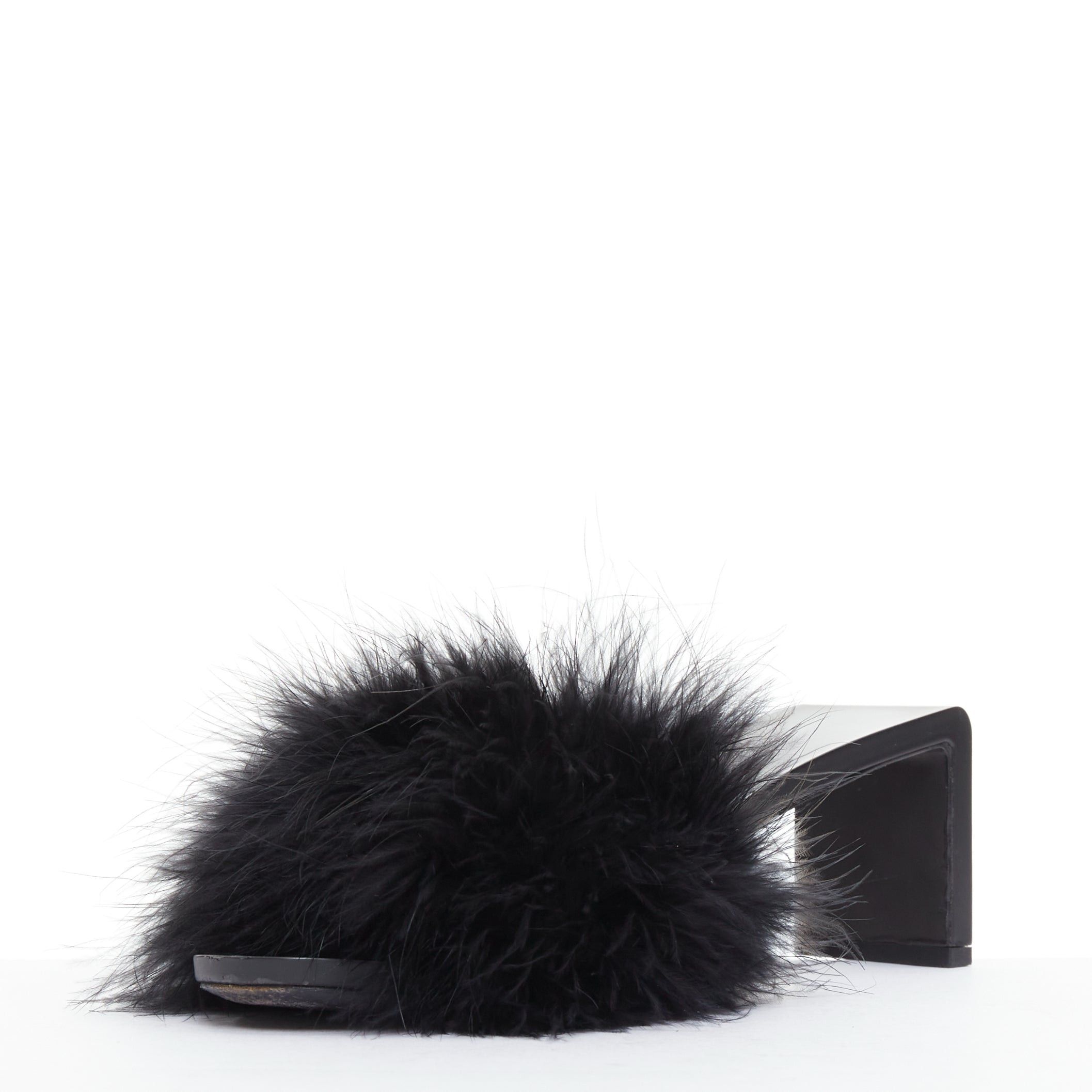 Balenciaga BALENCIAGA Boudoir black feather open toe slipper mule sandals EU37 Size US 7 / IT 37 - 5 Thumbnail
