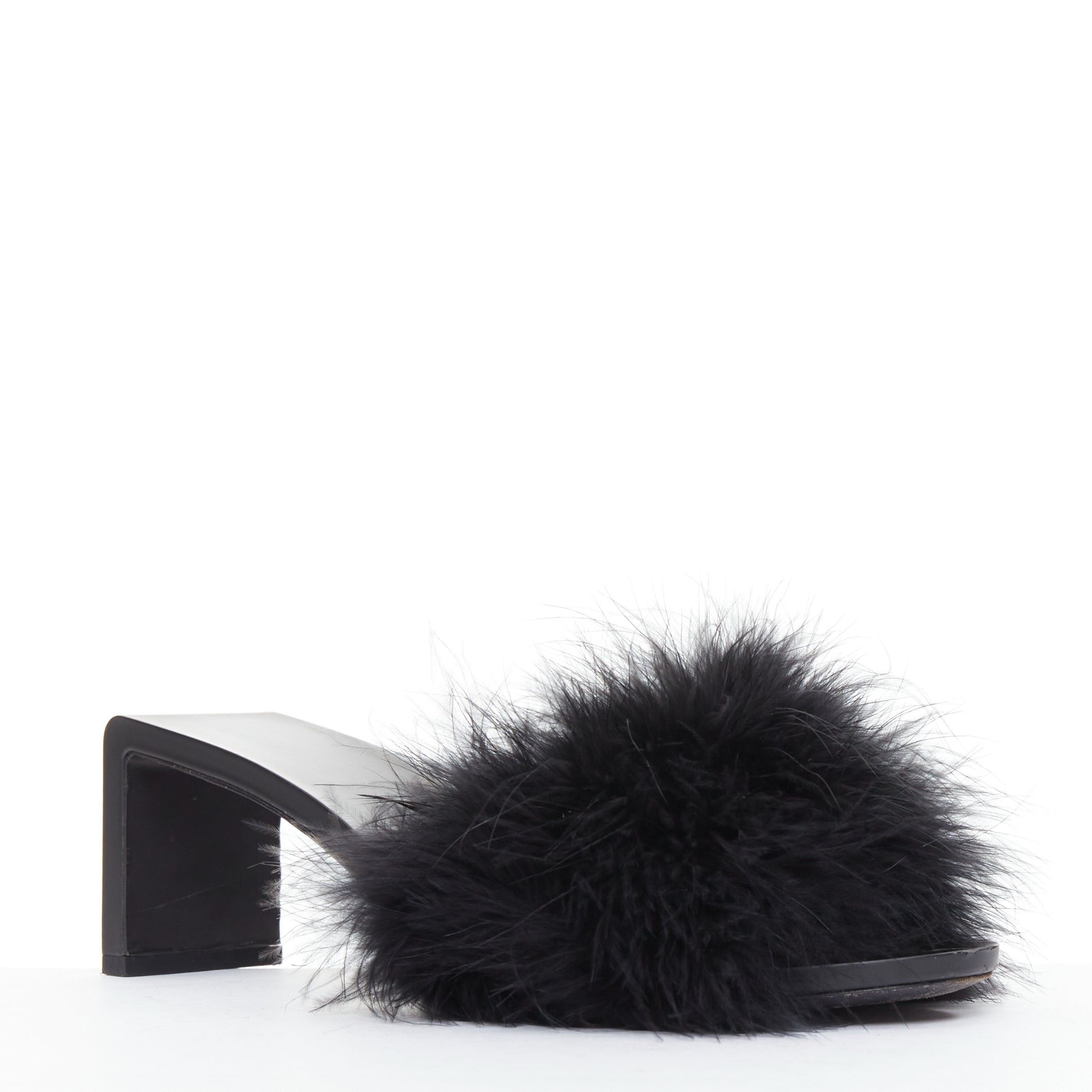 Balenciaga BALENCIAGA Boudoir black feather open toe slipper mule sandals EU37 Size US 7 / IT 37 - 3 Thumbnail