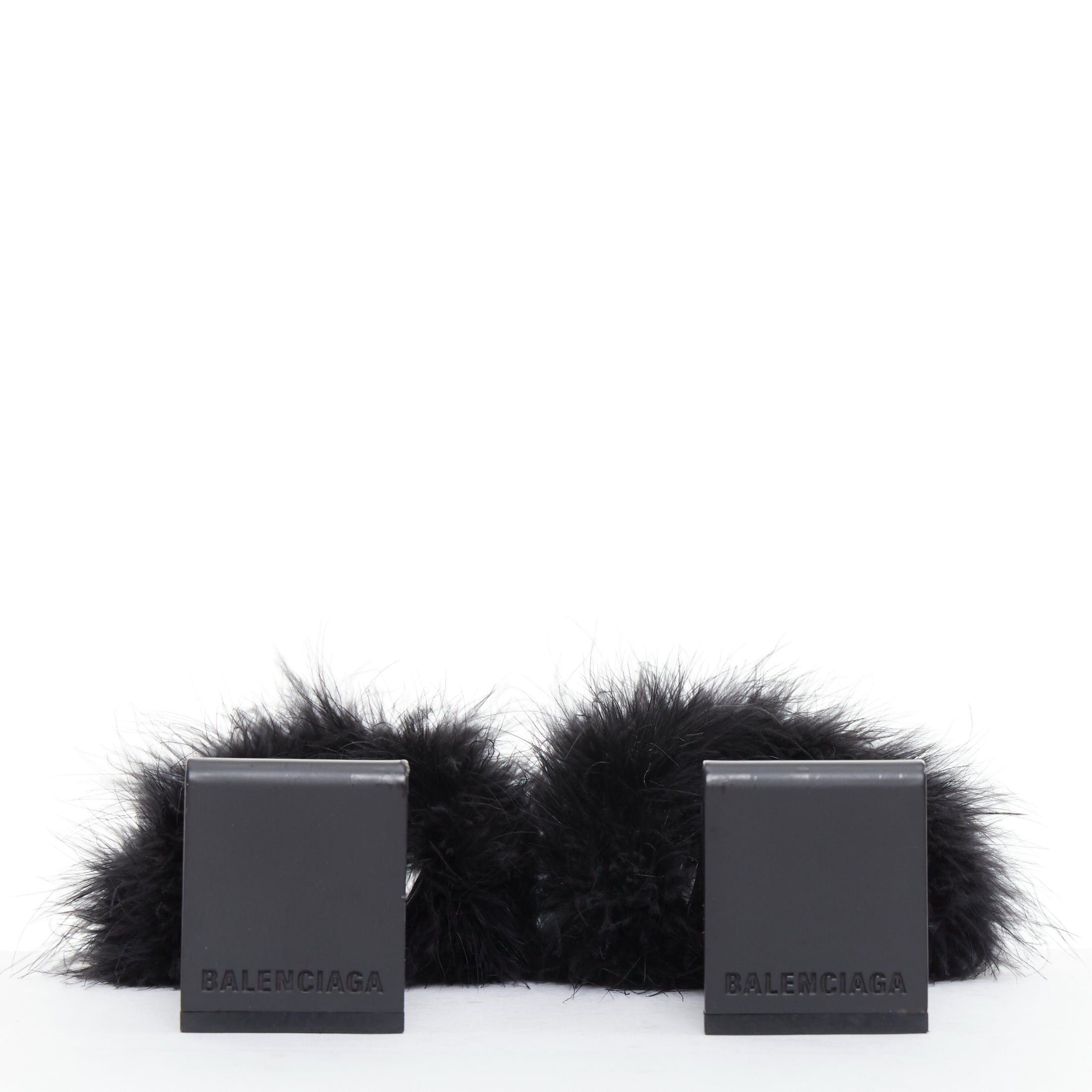 Balenciaga BALENCIAGA Boudoir black feather open toe slipper mule sandals EU37 Size US 7 / IT 37 - 6 Thumbnail