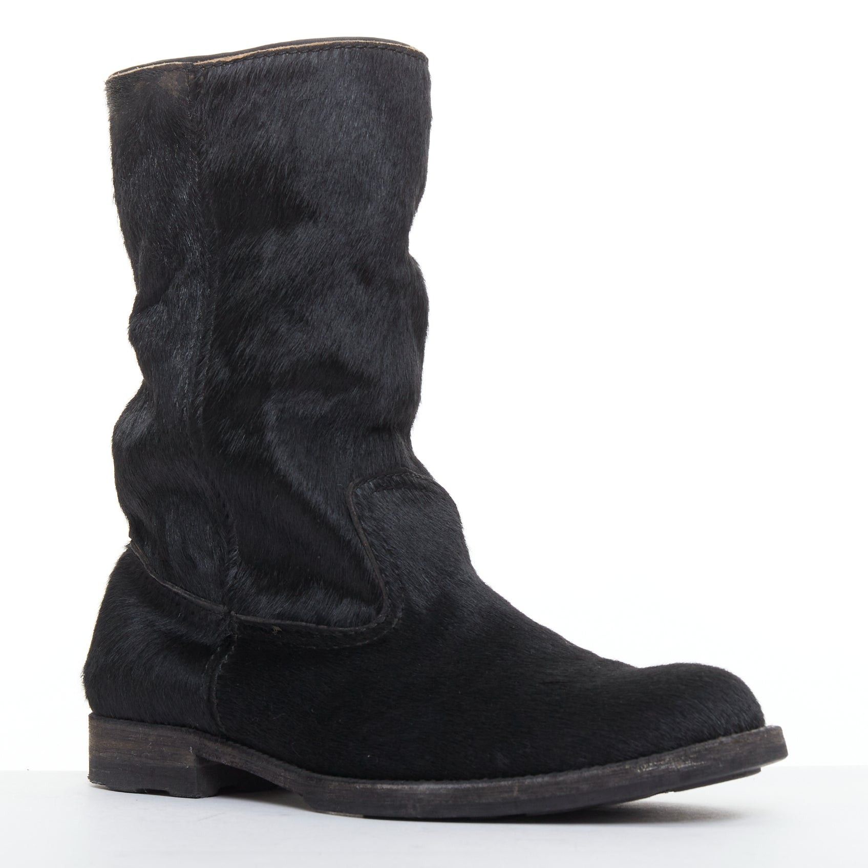 Junya Watanabe JUNYA WATANABE 2017 black calf hair panelled round toe combat boots S EU37 Size US 7 / IT 37 - 2 Thumbnail