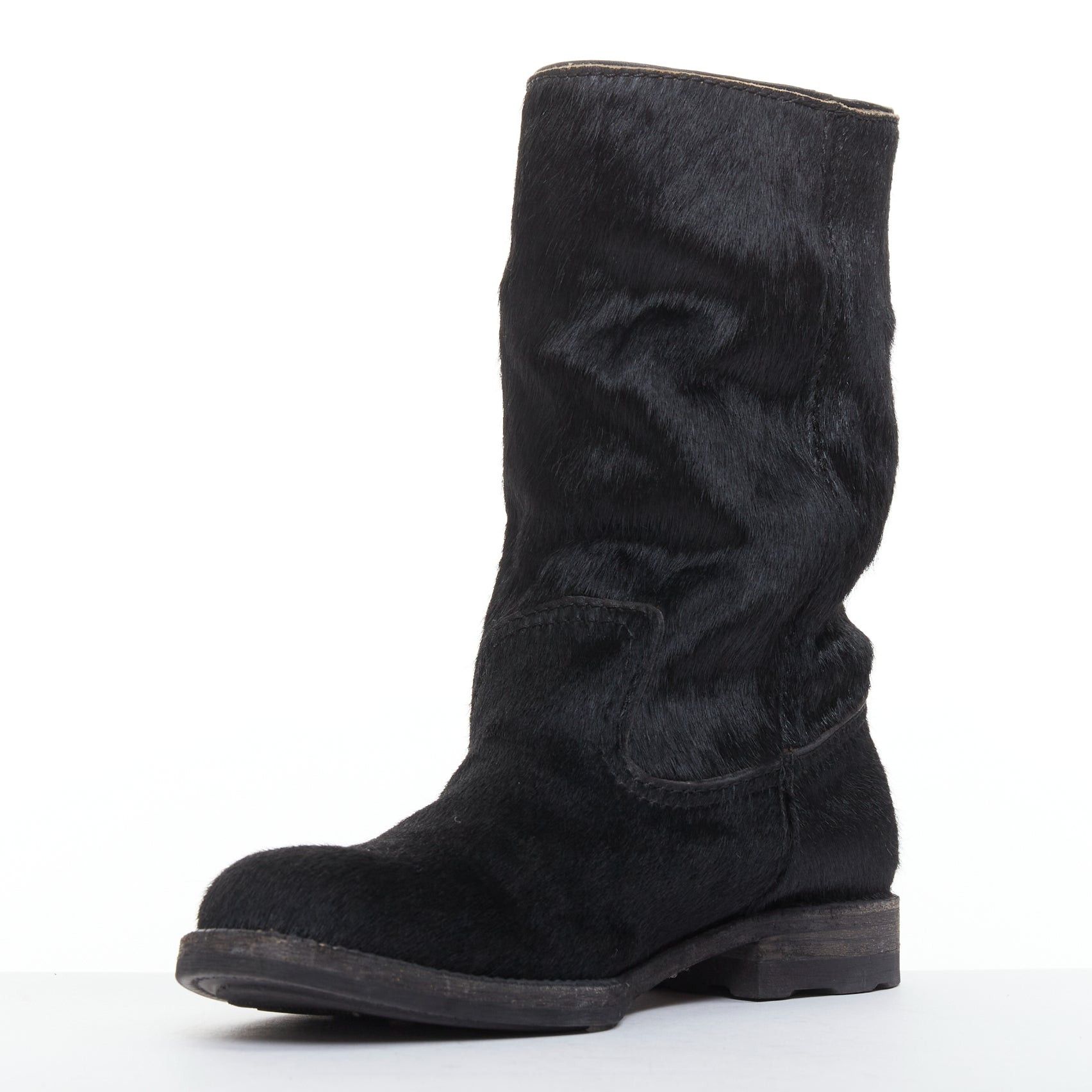 Junya Watanabe JUNYA WATANABE 2017 black calf hair panelled round toe combat boots S EU37 Size US 7 / IT 37 - 4 Thumbnail