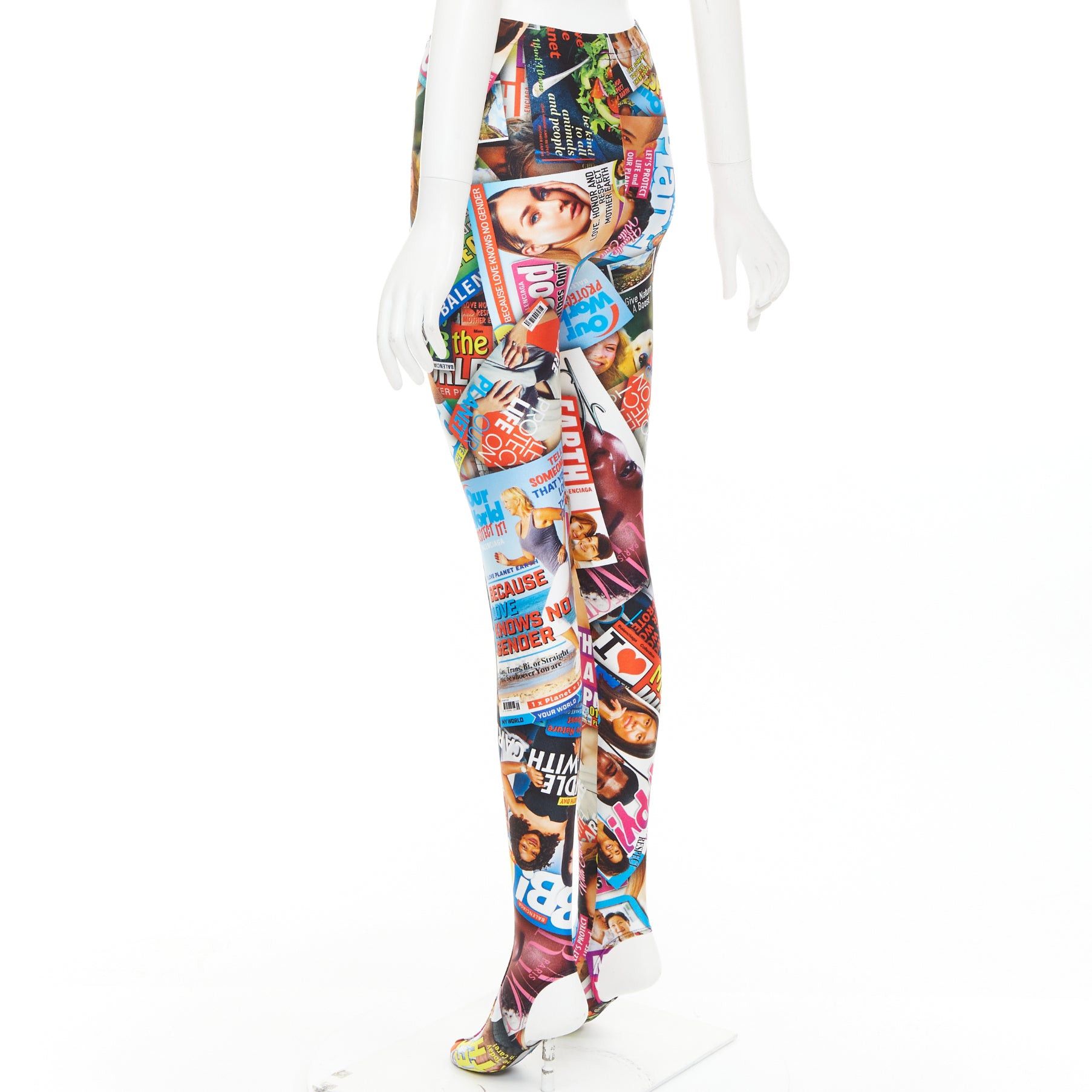 Balenciaga BALENCIAGA Demna 2019 Magazine Dynasty colourful tabloid print stirrup tights FR34 XS Size 26" / US 2 / IT 38 - 6 Thumbnail