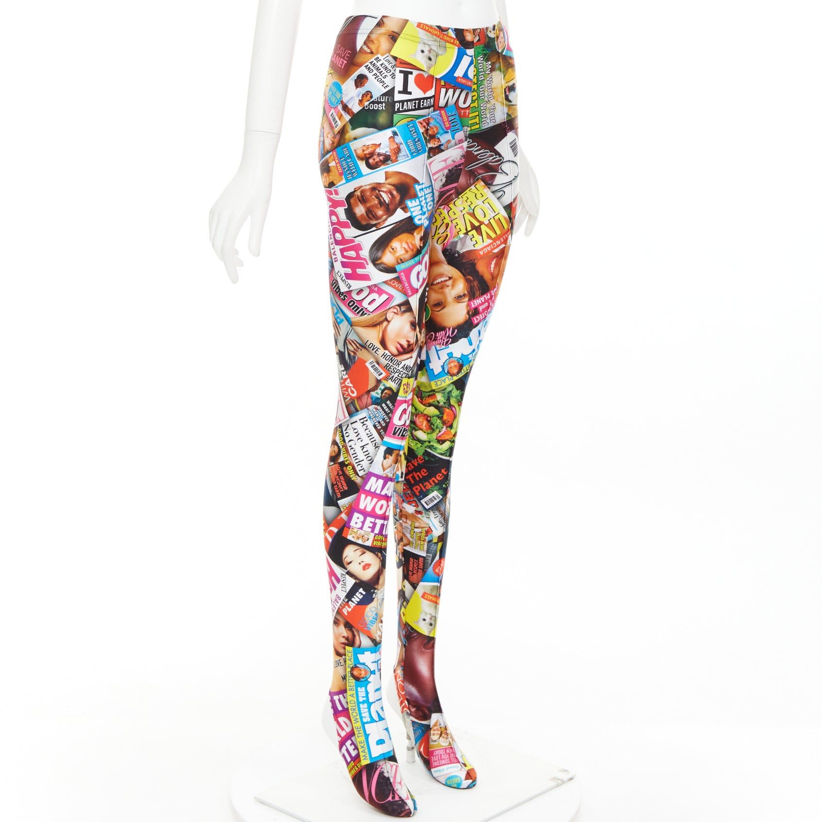Balenciaga BALENCIAGA Demna 2019 Magazine Dynasty colourful tabloid print stirrup tights FR34 XS Size 26" / US 2 / IT 38 - 3 Thumbnail
