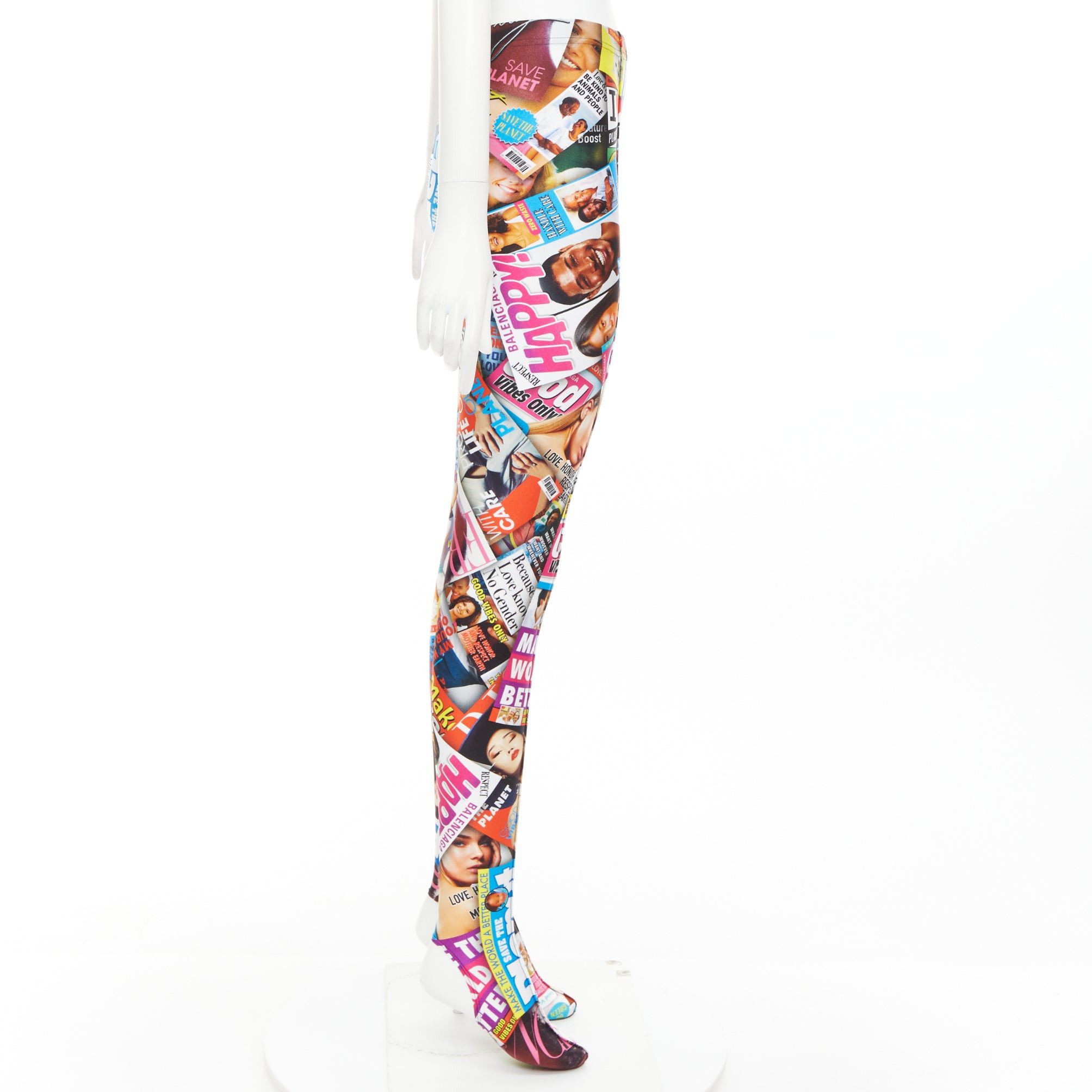 Balenciaga BALENCIAGA Demna 2019 Magazine Dynasty colourful tabloid print stirrup tights FR34 XS Size 26" / US 2 / IT 38 - 4 Thumbnail