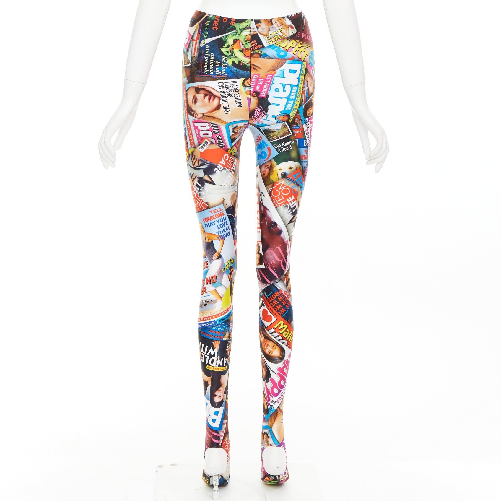 Balenciaga BALENCIAGA Demna 2019 Magazine Dynasty colourful tabloid print stirrup tights FR34 XS Size 26" / US 2 / IT 38 - 5 Thumbnail