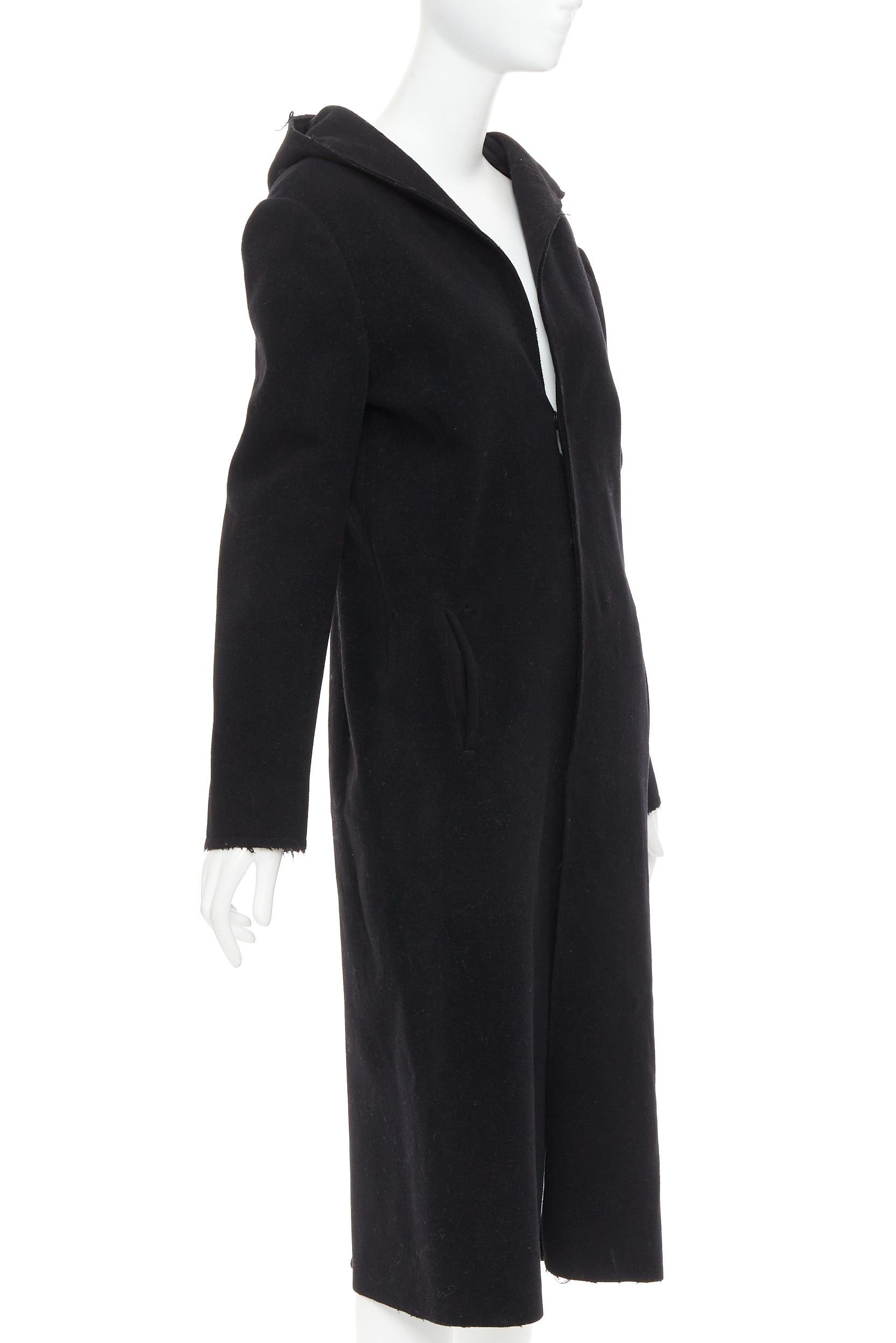 Yohji Yamamoto YOHJI YAMAMOTO black wool cotton linen hooded long coat JP1 S Size S / US 4 / IT 40 - 4 Thumbnail