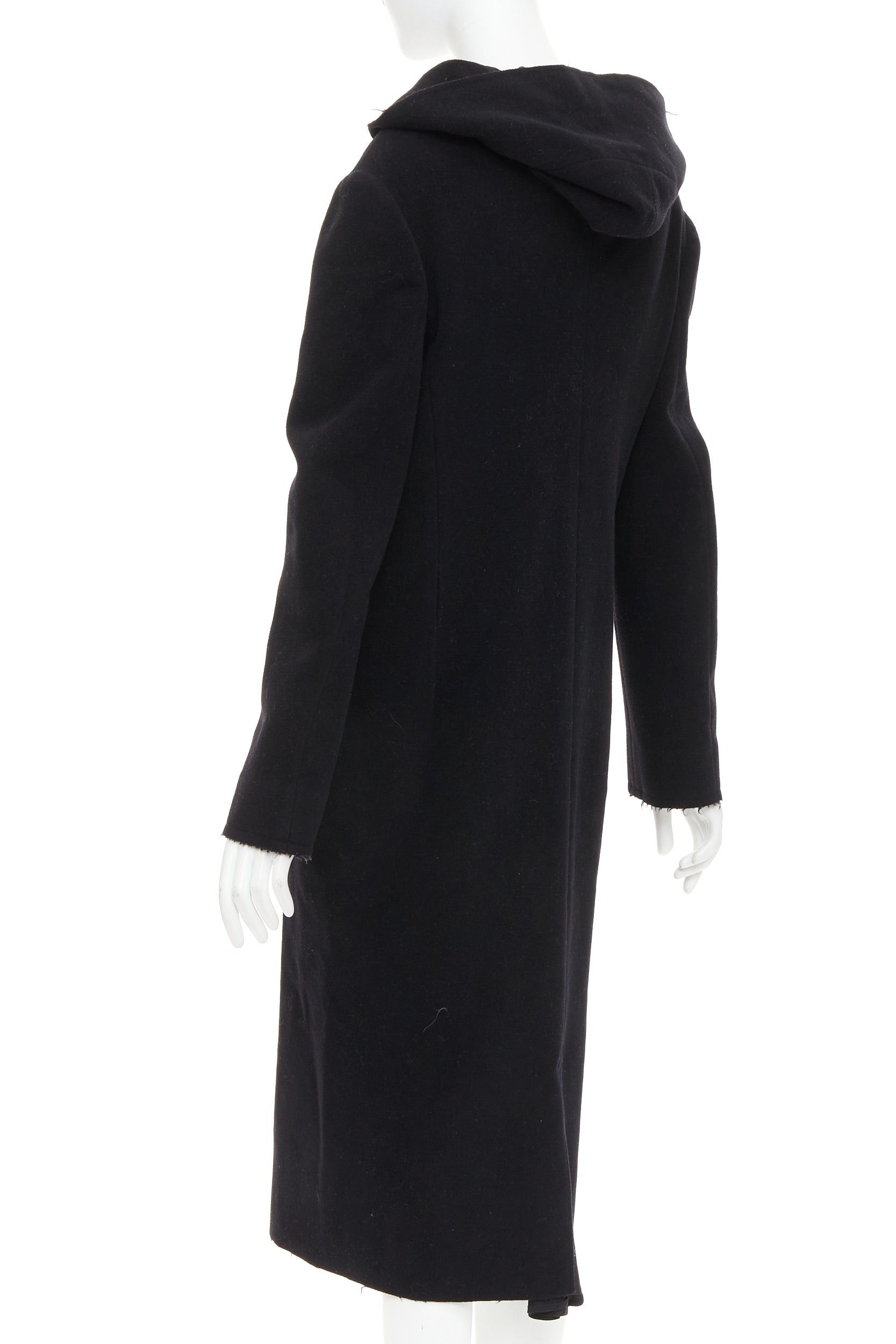 Yohji Yamamoto YOHJI YAMAMOTO black wool cotton linen hooded long coat JP1 S Size S / US 4 / IT 40 - 7 Thumbnail