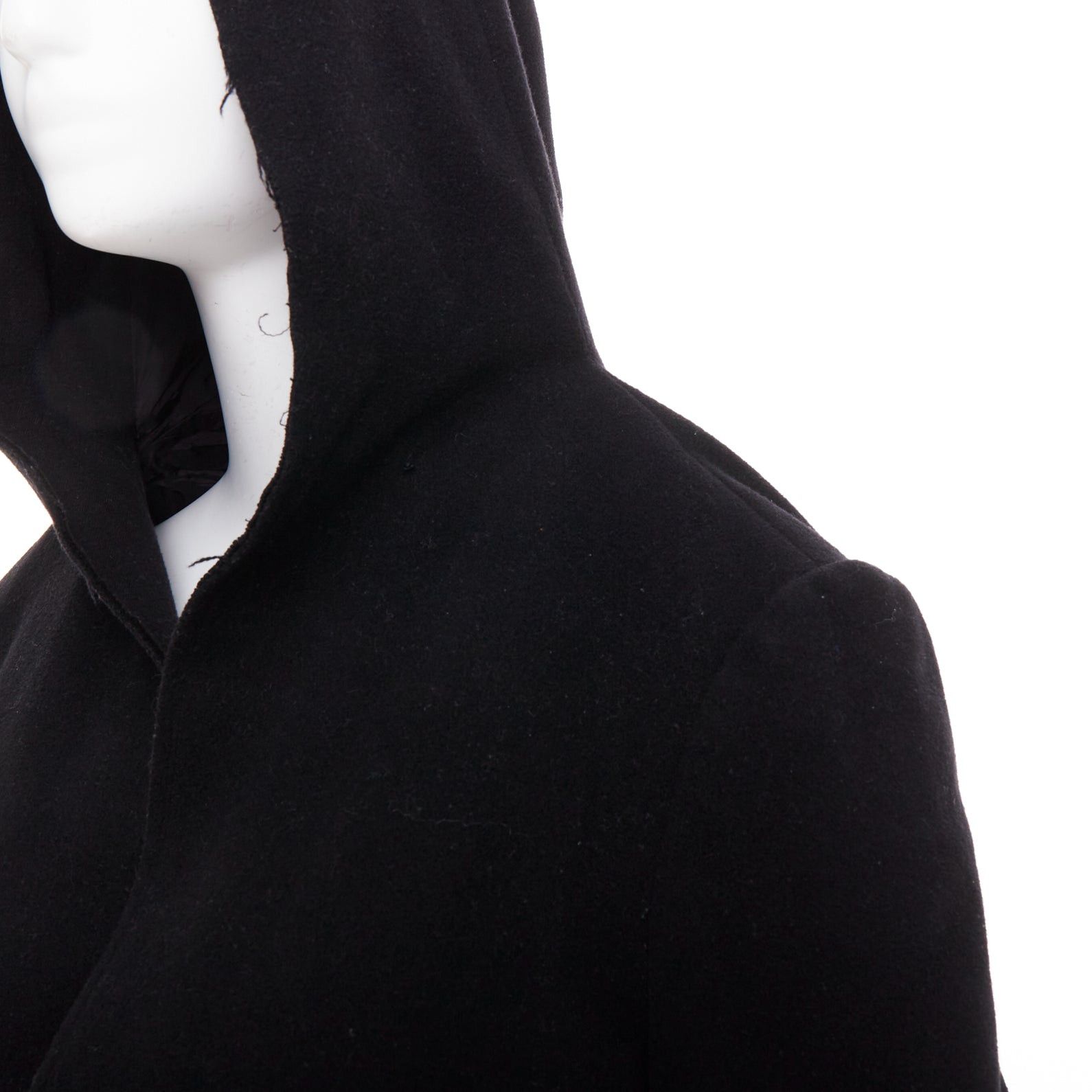Yohji Yamamoto YOHJI YAMAMOTO black wool cotton linen hooded long coat JP1 S Size S / US 4 / IT 40 - 2 Thumbnail